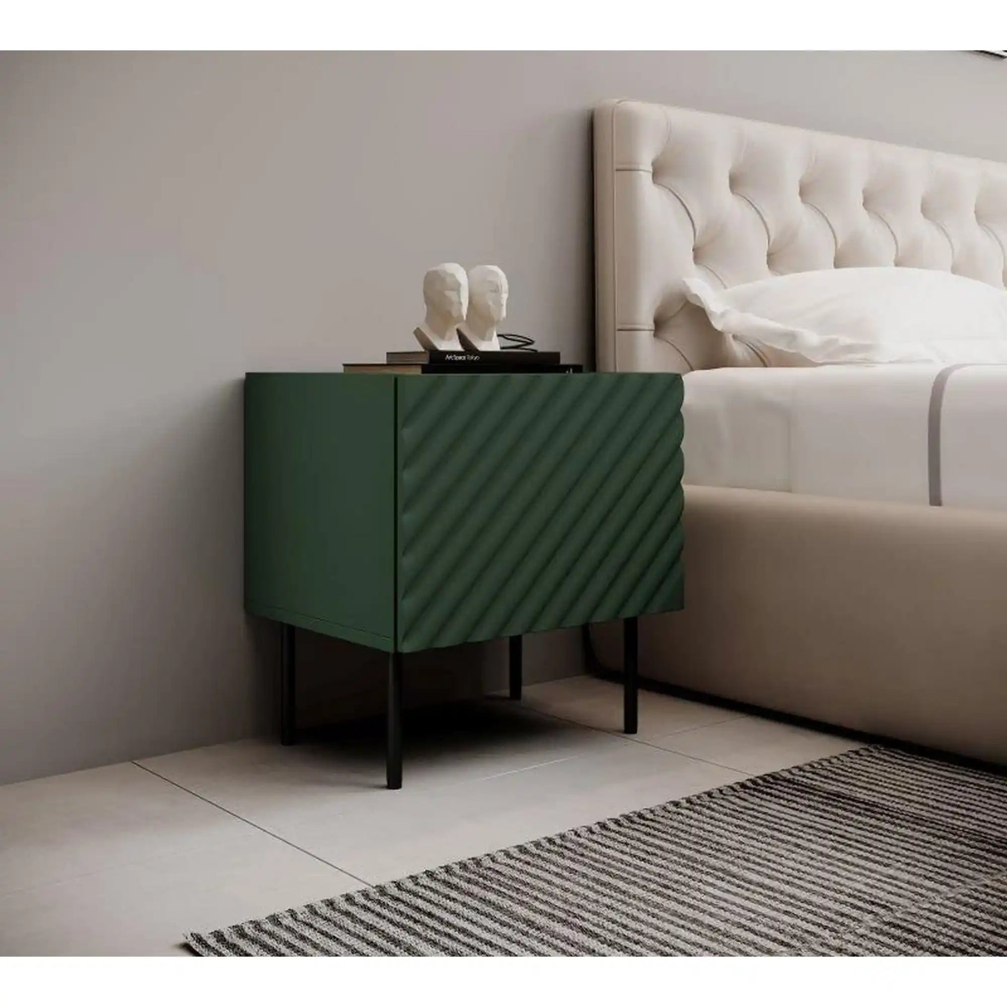 Set 2 noptiere ONDA, verde inchis/stejar, PAL laminat, 50x40x54 cm