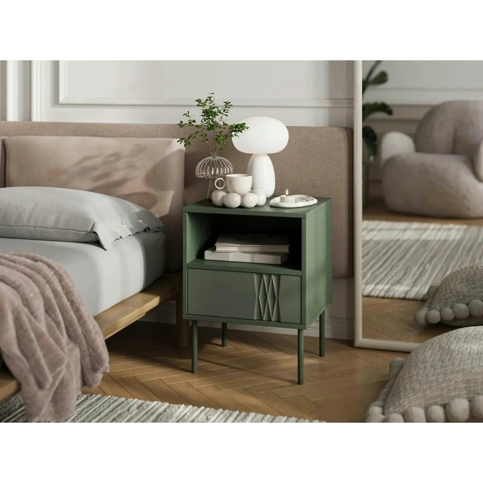 Set 2 noptiere TRESSE, verde, PAL laminat, 44x40x54 cm
