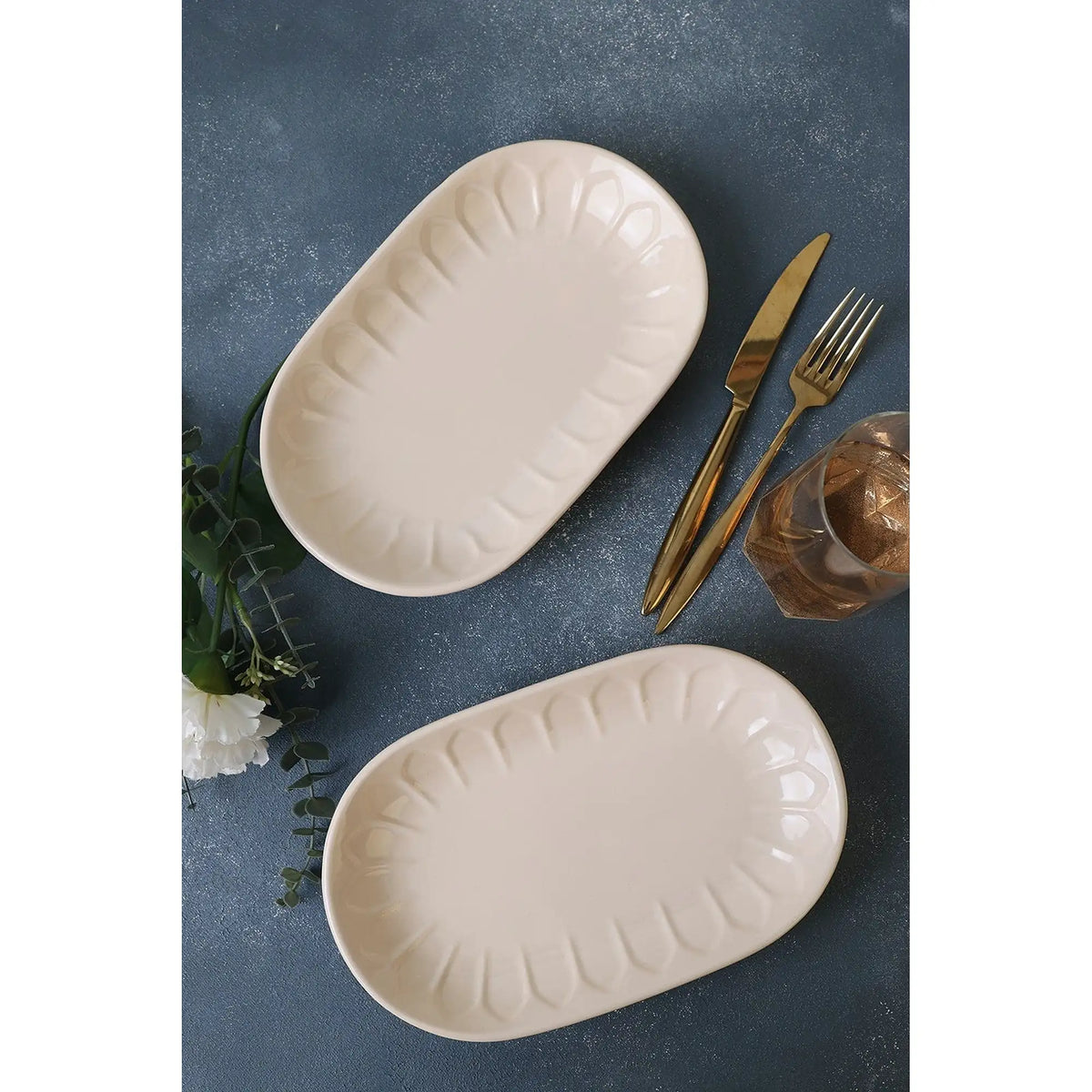 Set 2 platouri X00017600, roz pudra, ceramica, 25x15 cm
