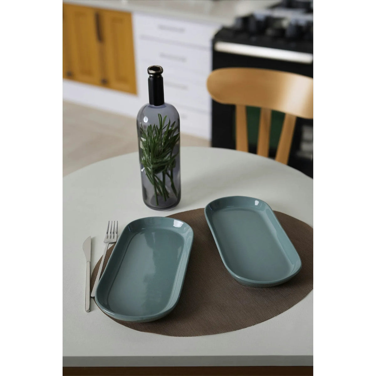 Set 2 platouri X00017767, gri, ceramica, 28x14 cm