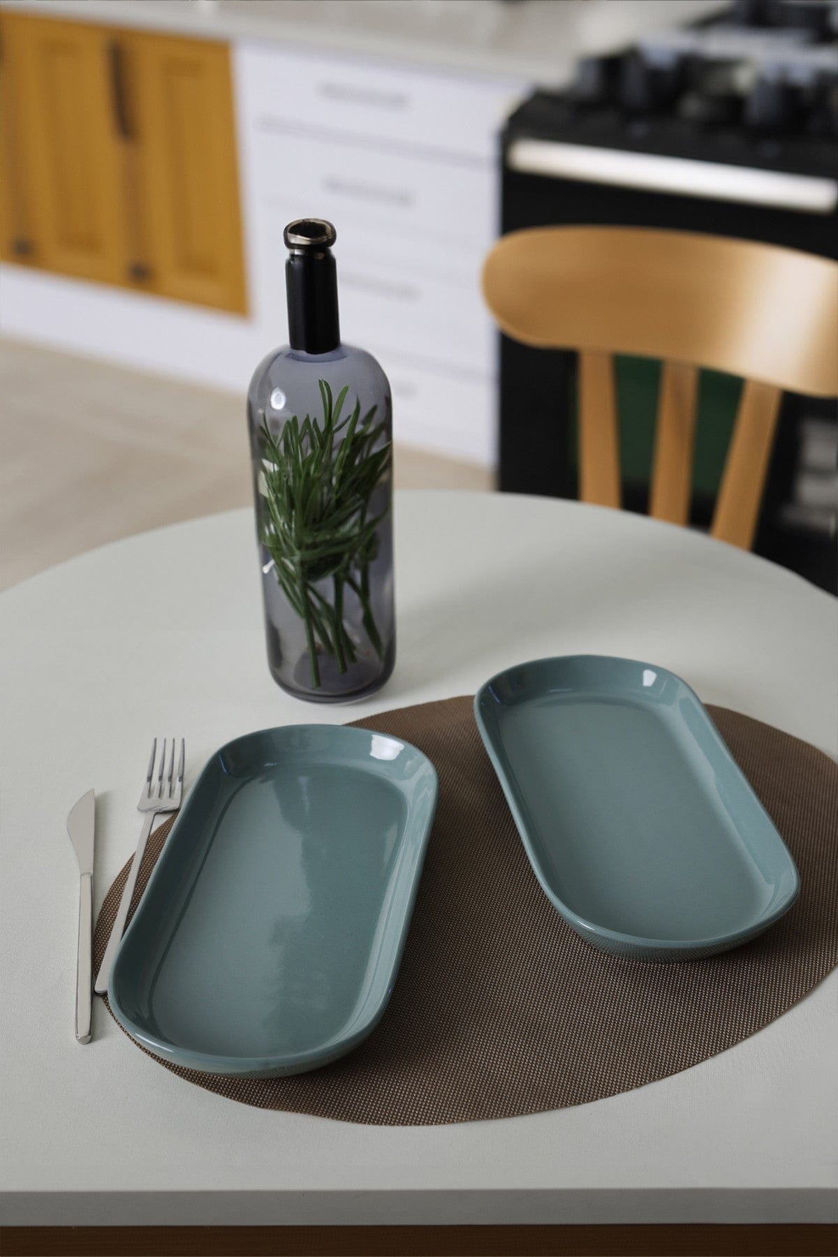 Set 2 platouri X00017767, gri, ceramica, 28x14 cm