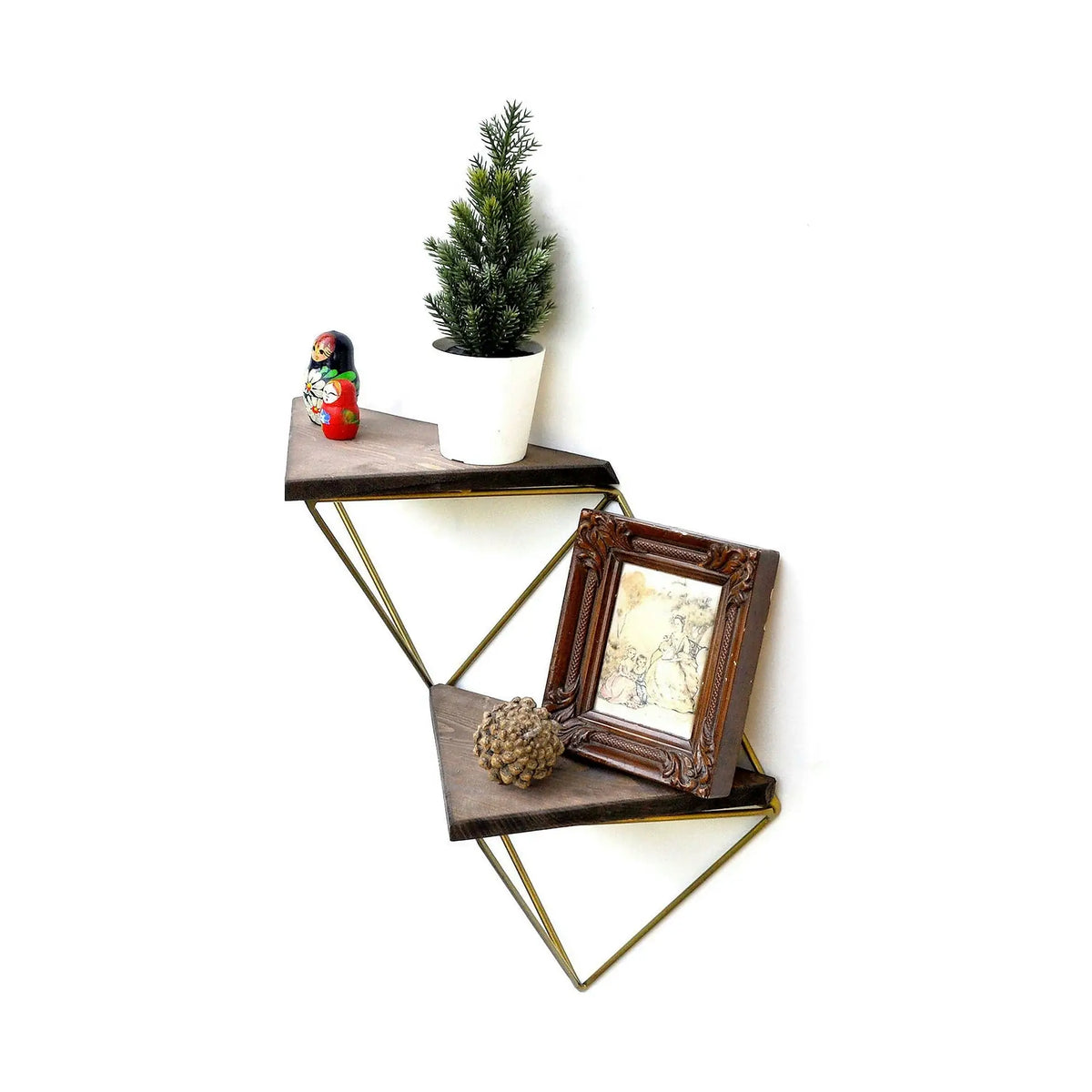 Set 2 polite WR075, stejar inchis/auriu, lemn/metal, 30x13x33 cm