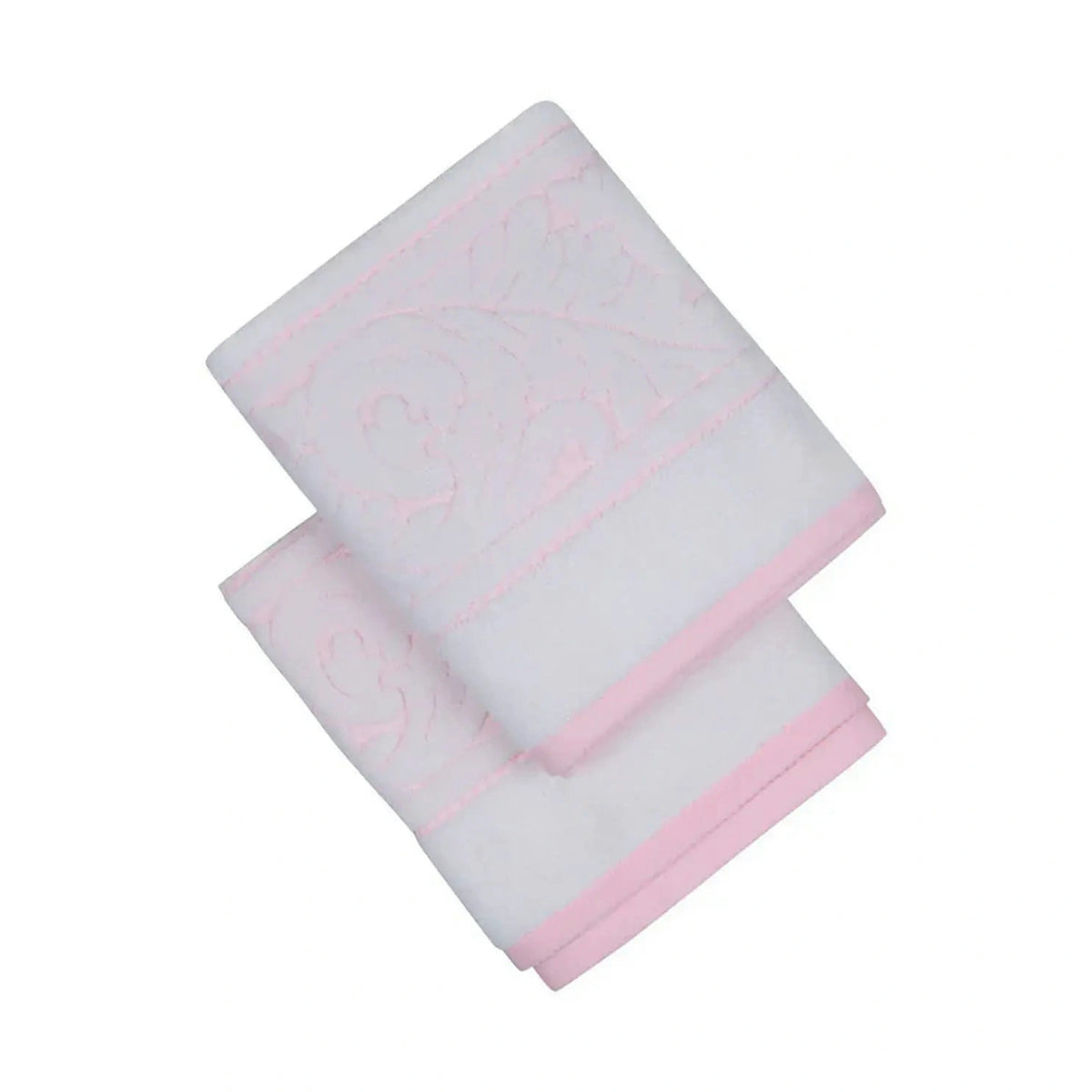 Set 2 prosoape baie SULTAN, alb/roz, bumbac, 50x90 cm