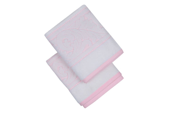 Set 2 prosoape baie SULTAN, alb/roz, bumbac, 50x90 cm