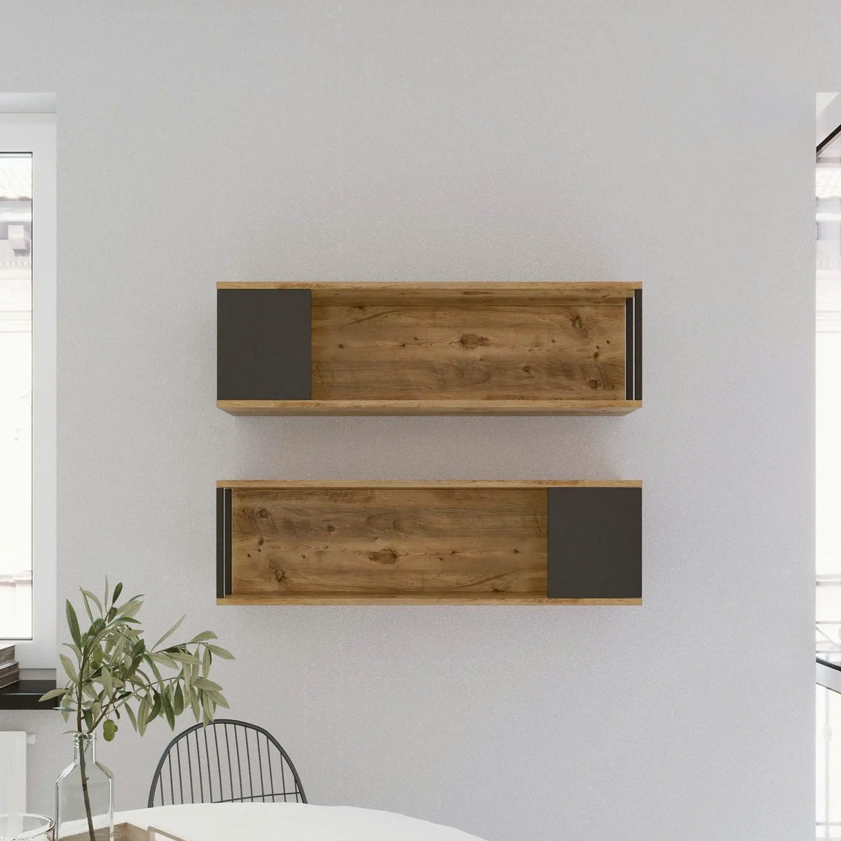 Set 2 rafturi VG18 - A, nuc/gri, PAL melaminat, 100x22x30 cm