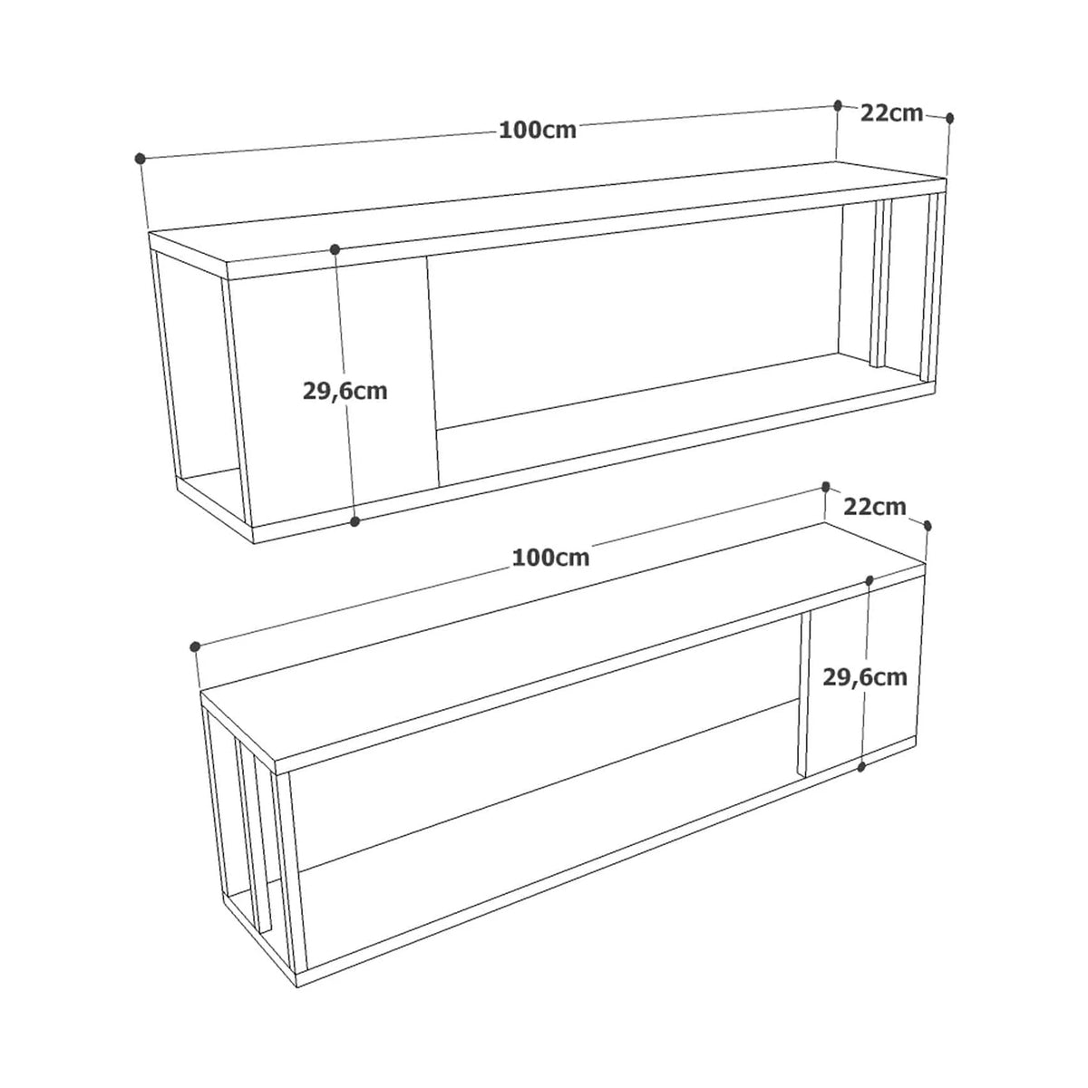 Set 2 rafturi VG18 - A, nuc/gri, PAL melaminat, 100x22x30 cm