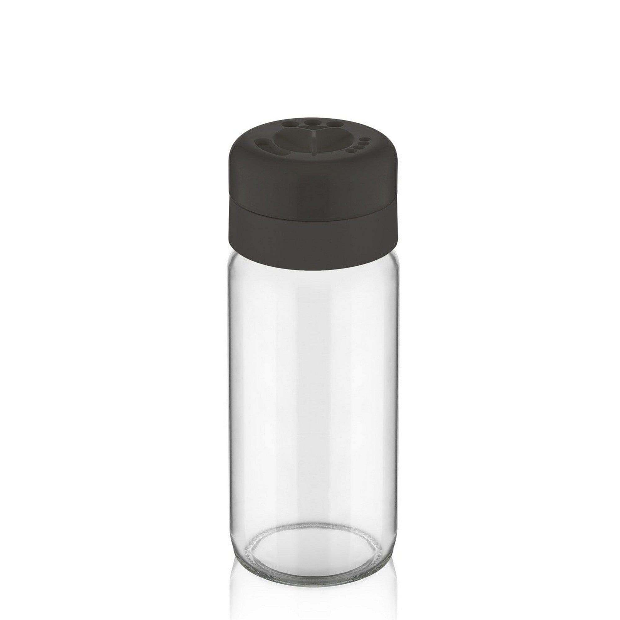Set 2 recipiente condimente C-00153, negru/transparent, sticla/plastic, 6x6x16 cm