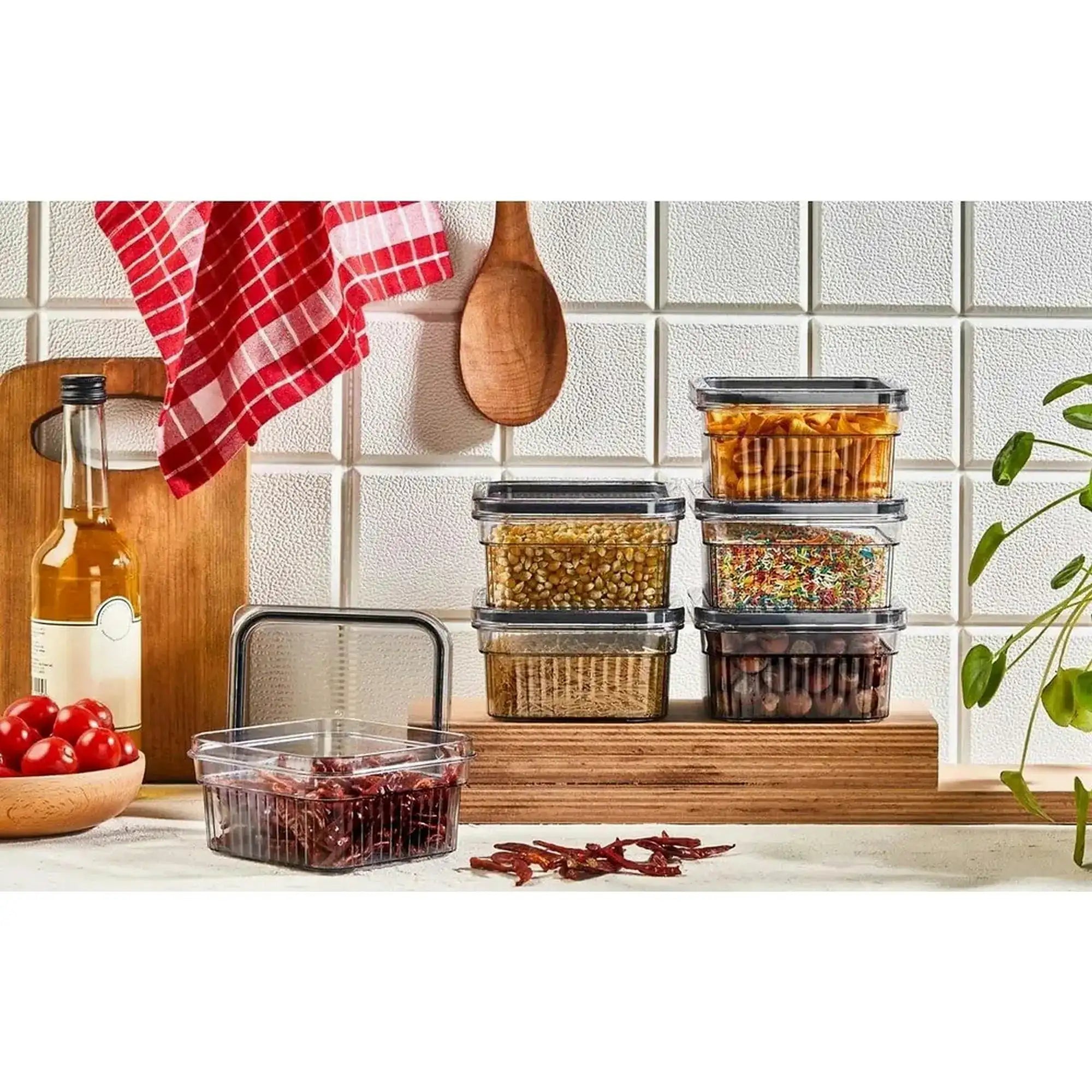 Set 2 recipiente K-104, gri/transparent, plastic, 13x13x7 cm