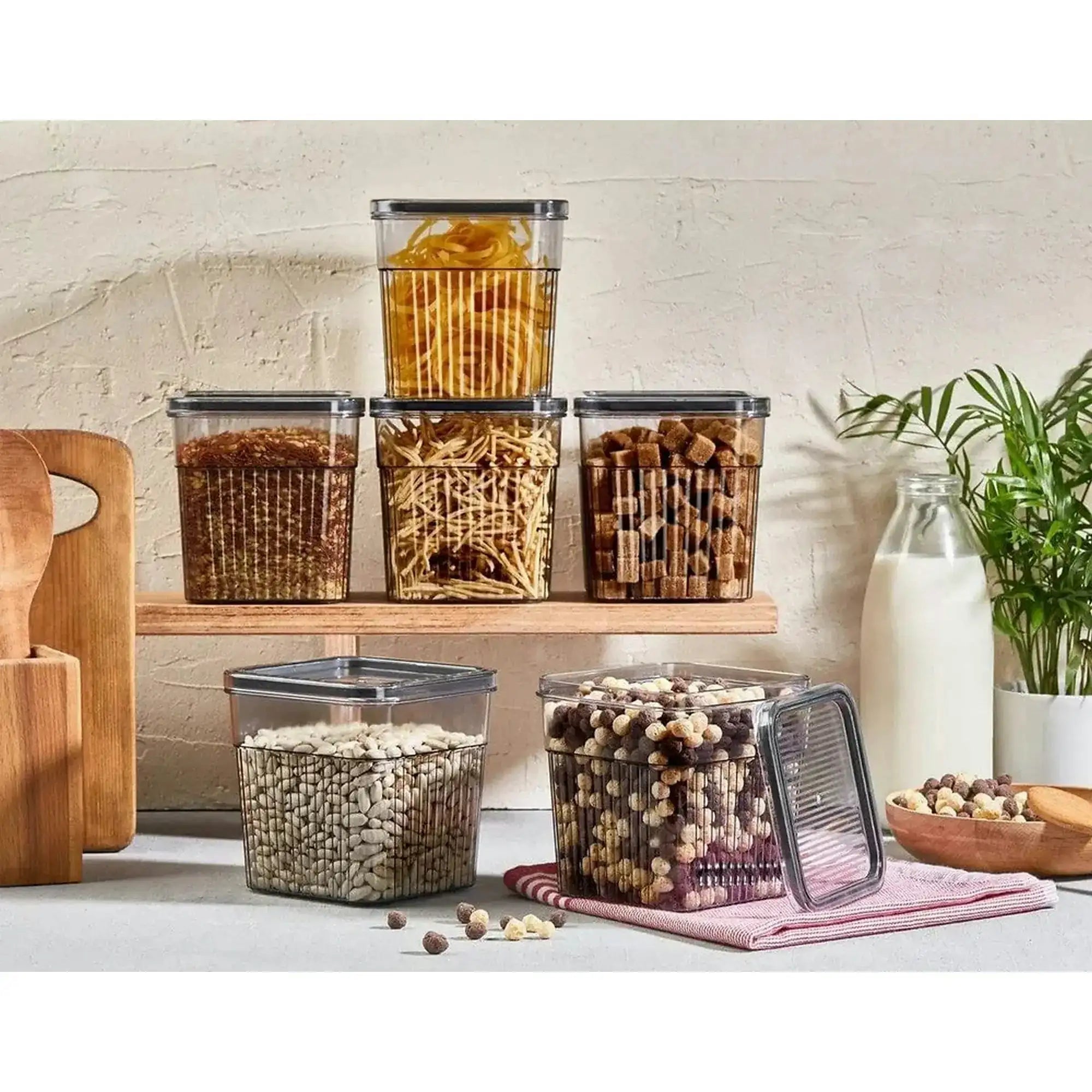 Set 2 recipiente K-111, gri, plastic, 13x13x13 cm