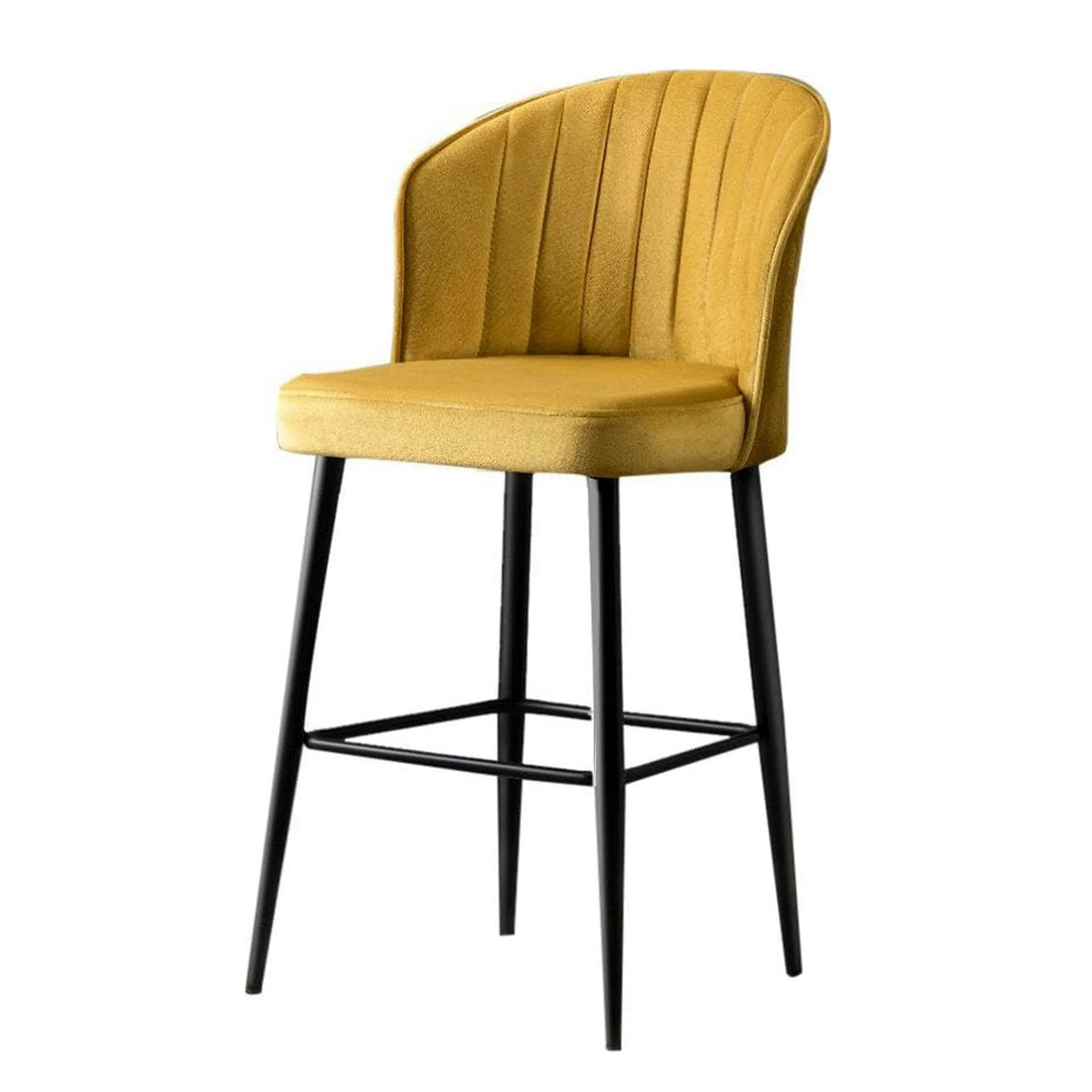 Set 2 scaune bar RUBI, galben/negru, stofa catifelata/metal, 52x42x97 cm