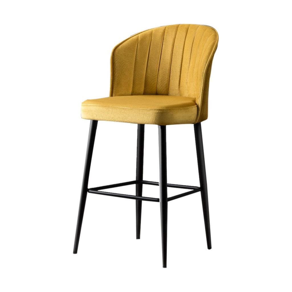 Set 2 scaune bar RUBI, galben/negru, stofa catifelata/metal, 52x42x97 cm
