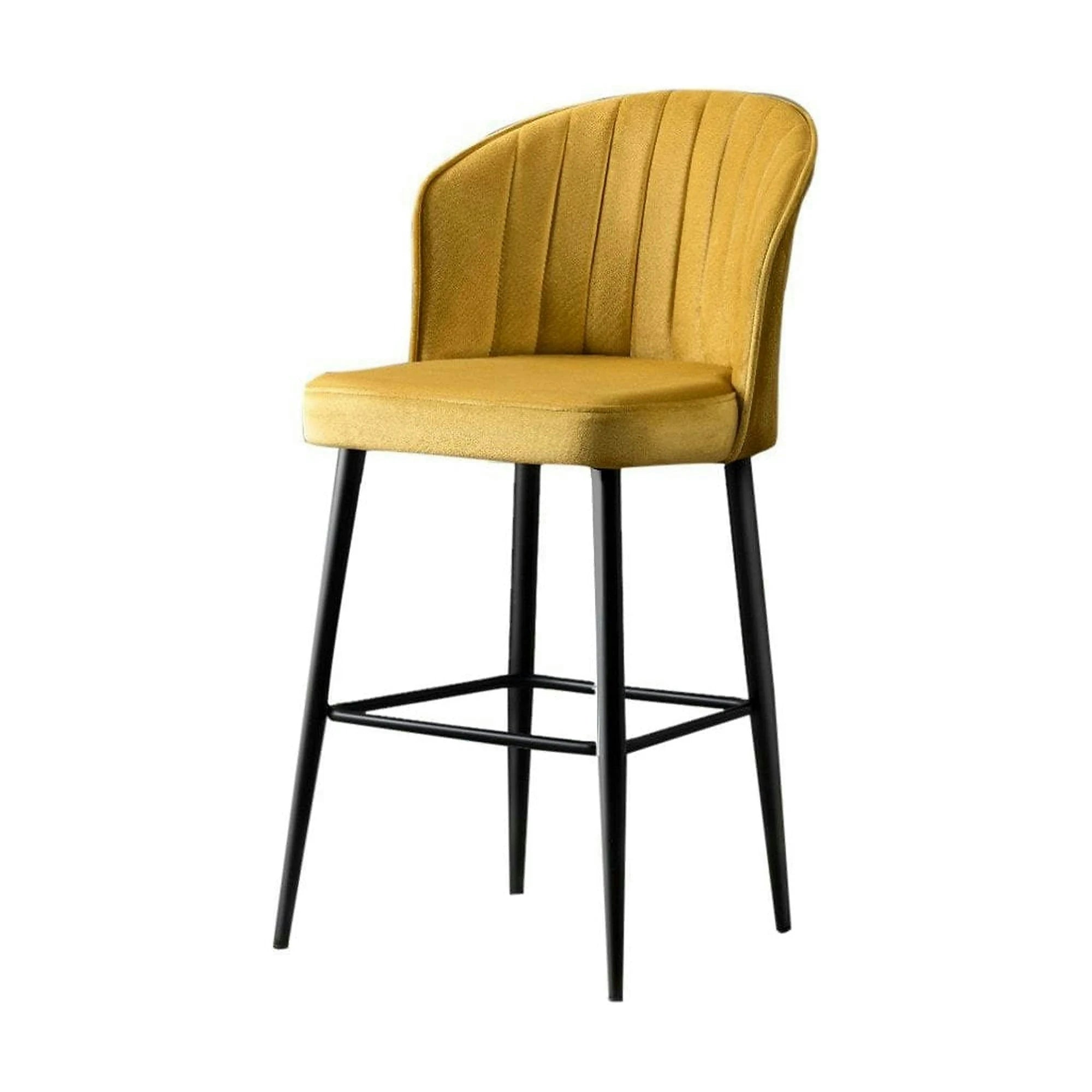 Set 2 scaune bar RUBI, galben/negru, stofa catifelata/metal, 52x42x97 cm