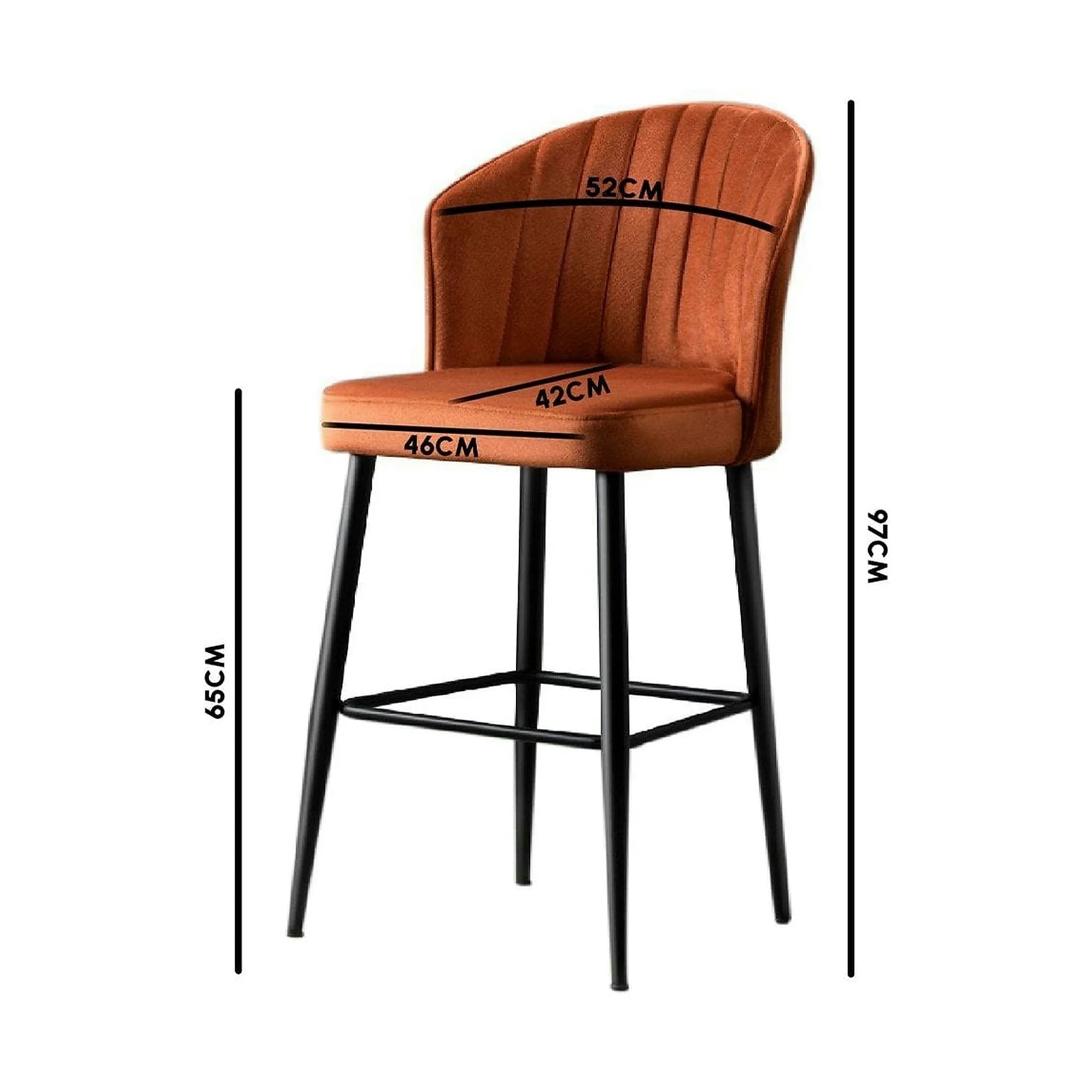 Set 2 scaune bar RUBI, galben/negru, stofa catifelata/metal, 52x42x97 cm