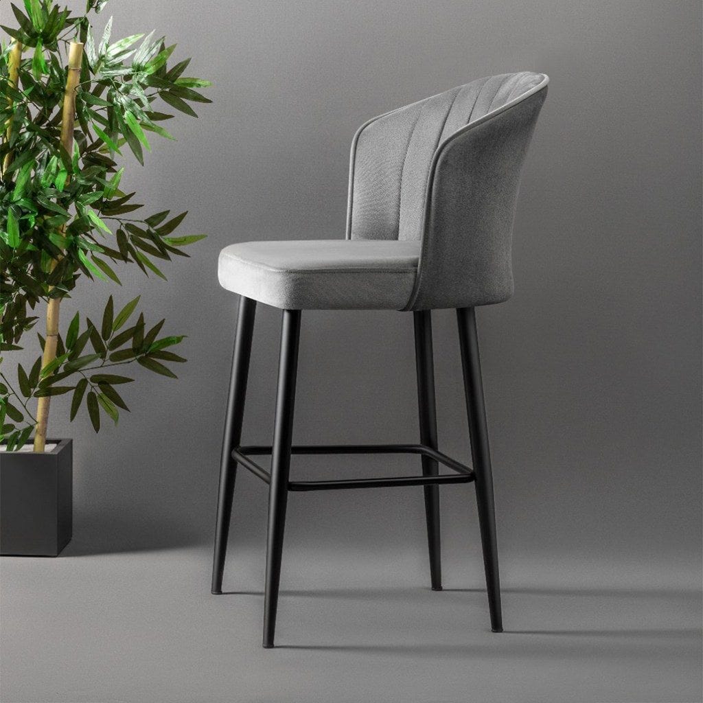 Set 2 scaune bar RUBI, gri/negru, stofa catifelata/metal, 52x42x97 cm
