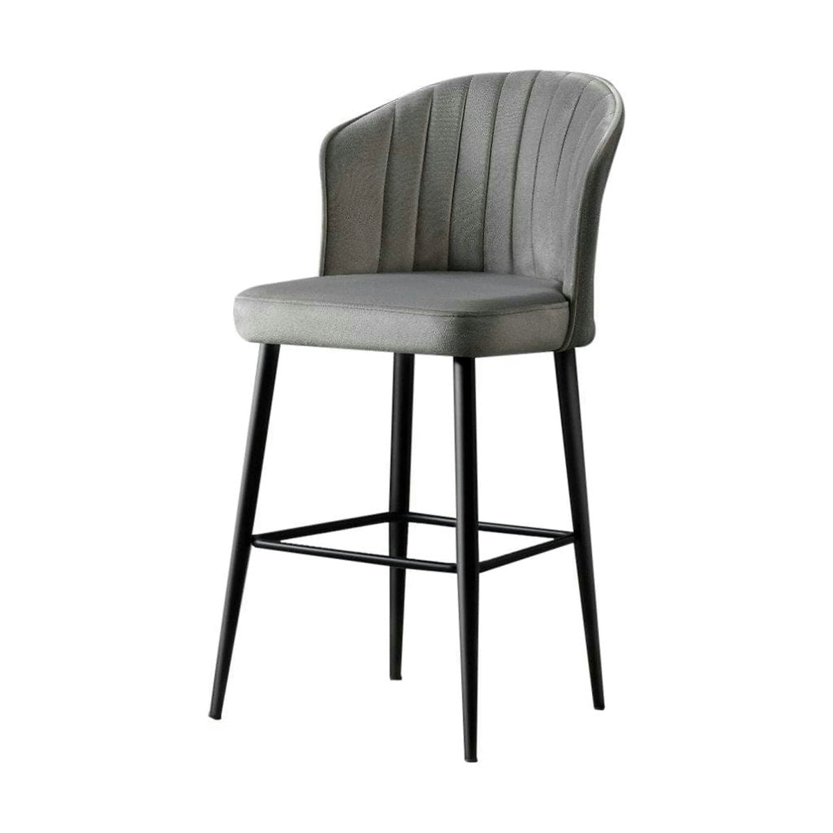 Set 2 scaune bar RUBI, gri/negru, stofa catifelata/metal, 52x42x97 cm