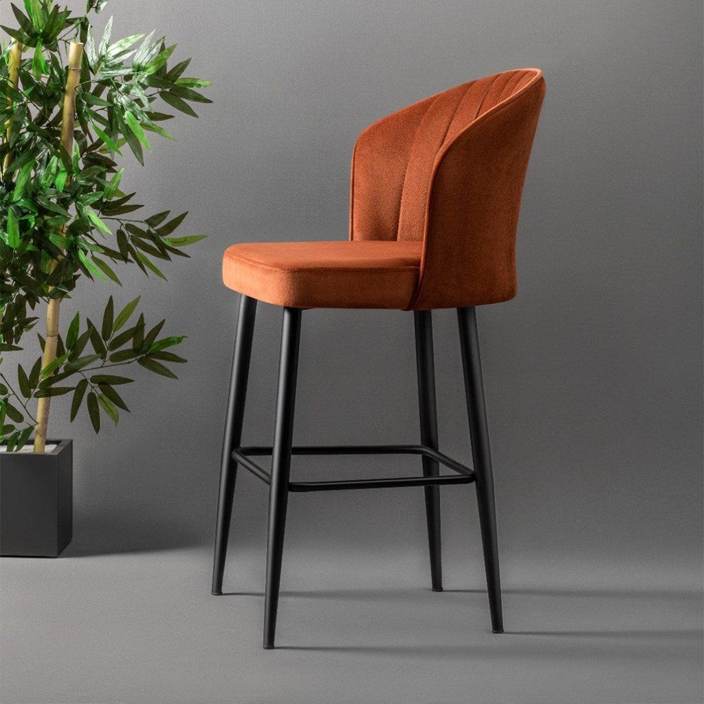 Set 2 scaune bar RUBI, rosu/negru, stofa catifelata/metal, 52x42x97 cm