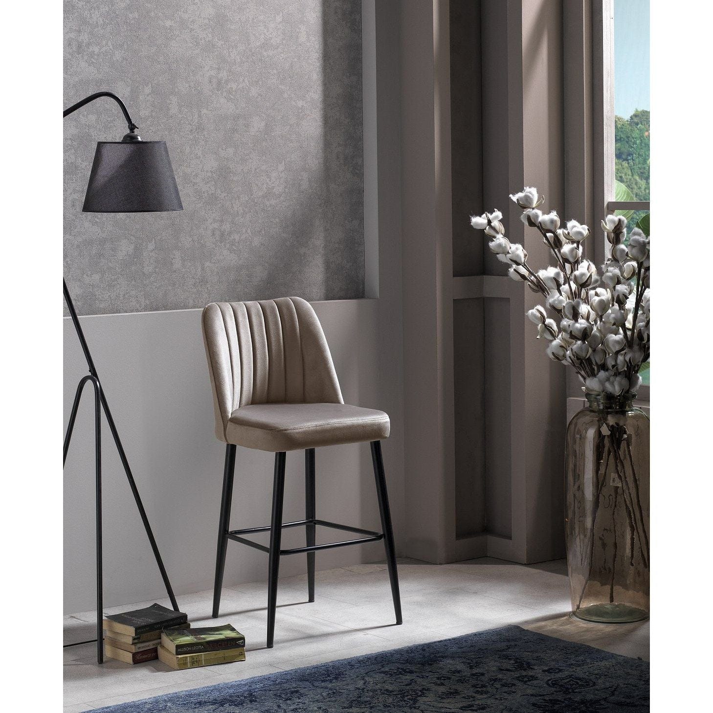 Set 2 scaune bar VENTO, cappuccino/negru, stofa catifelata/metal, 49x45x99 cm