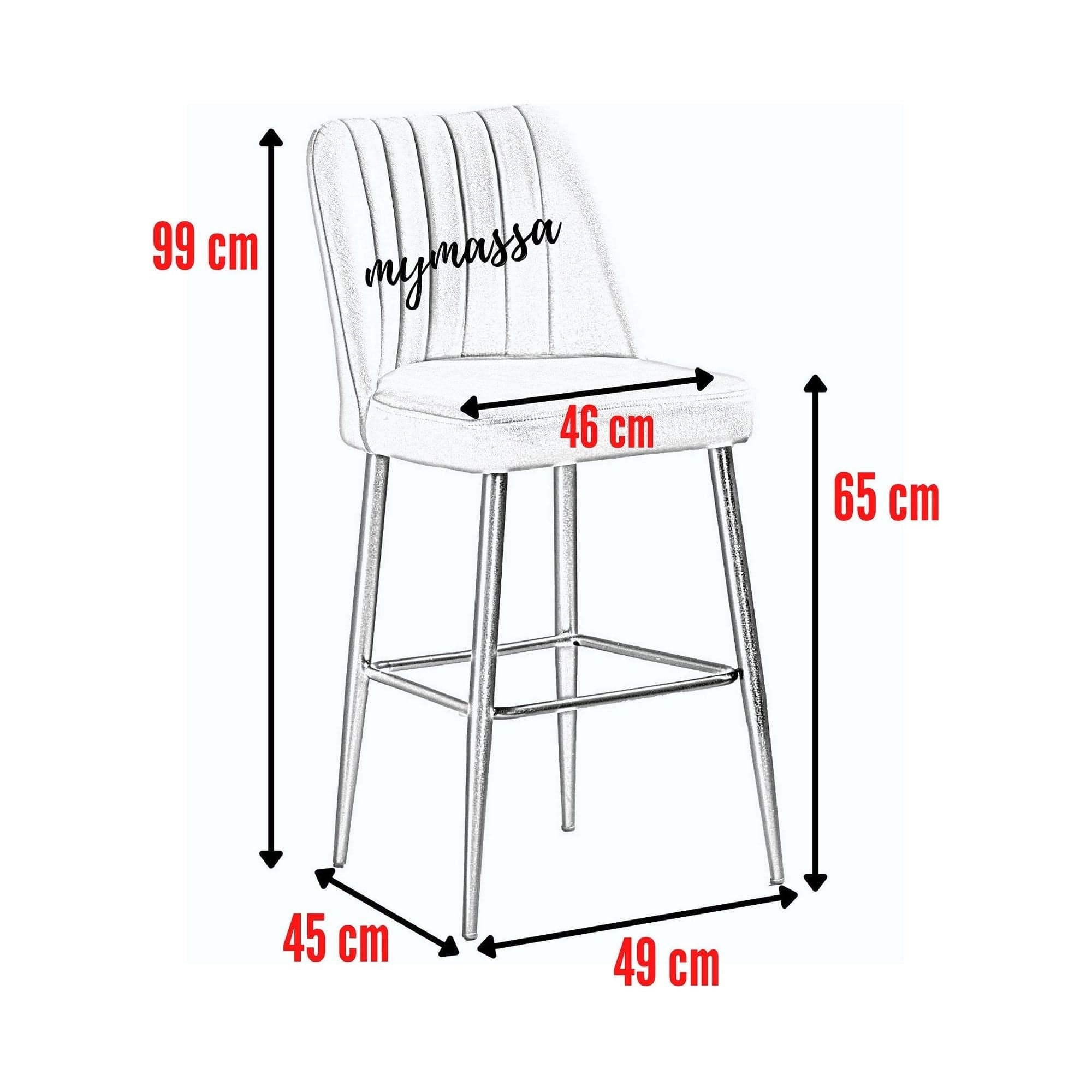 Set 2 scaune bar VENTO, verde/negru, stofa catifelata/metal, 49x45x99 cm