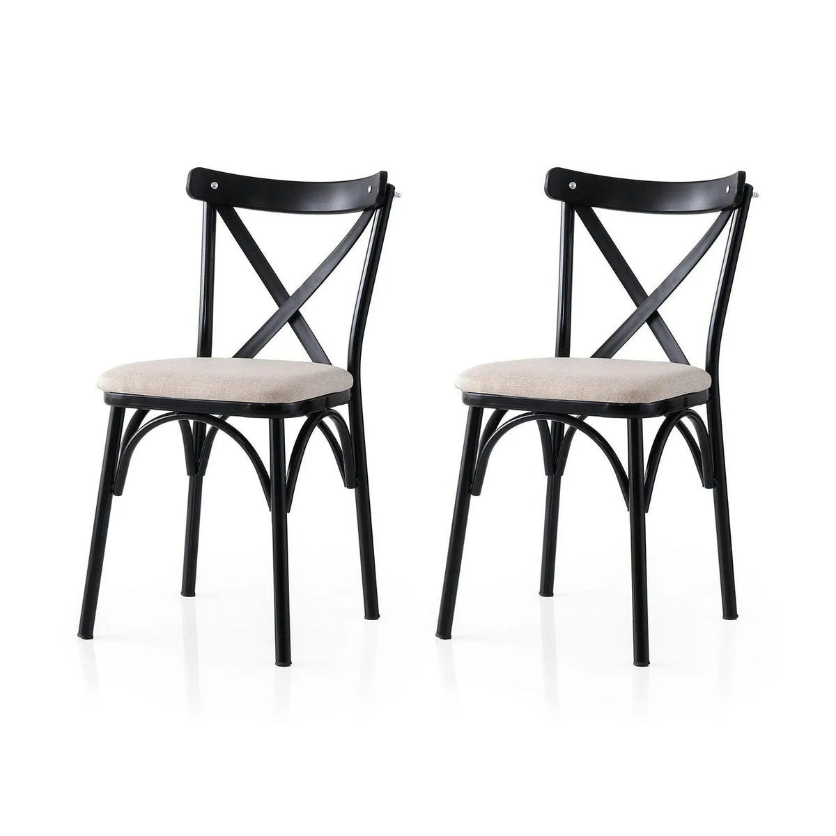 Set 2 scaune EKOL 285 V2, crem/negru, stofa clasica/metal, 42x40x81 cm