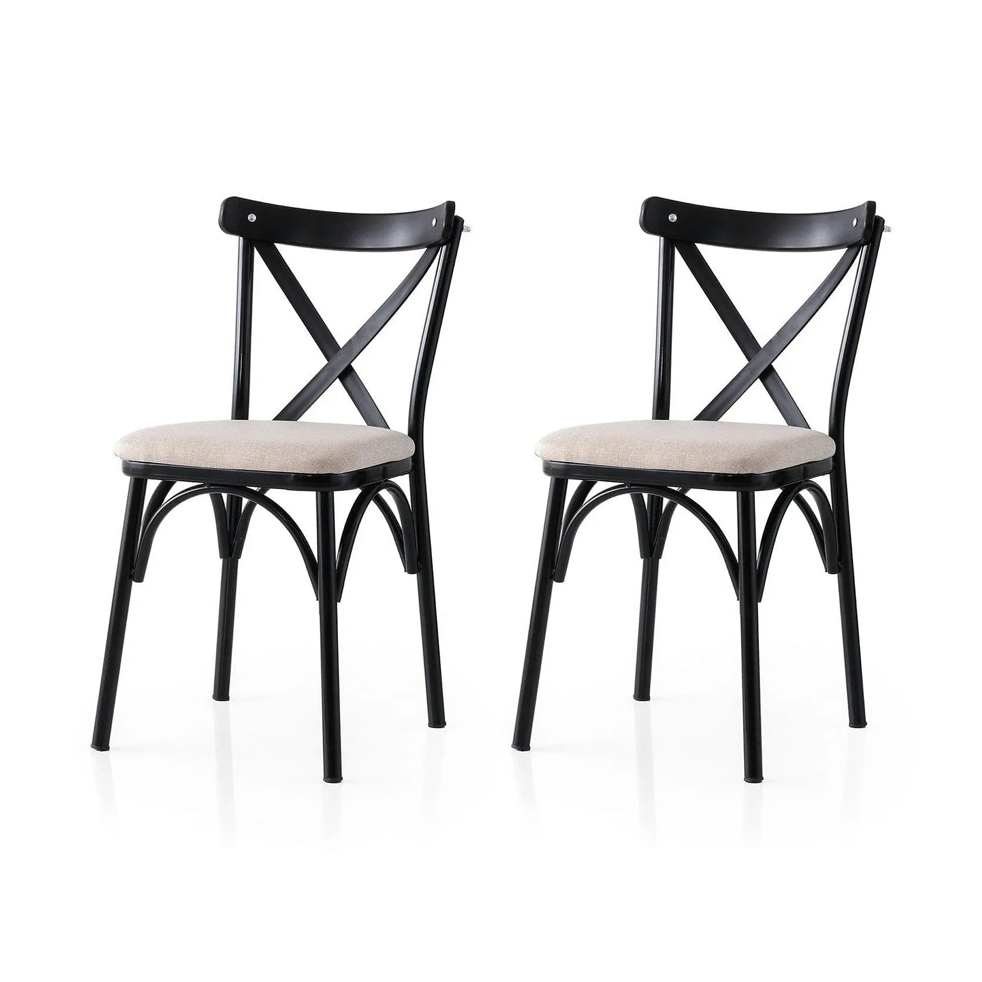 Set 2 scaune EKOL 285 V2, crem/negru, stofa clasica/metal, 42x40x81 cm