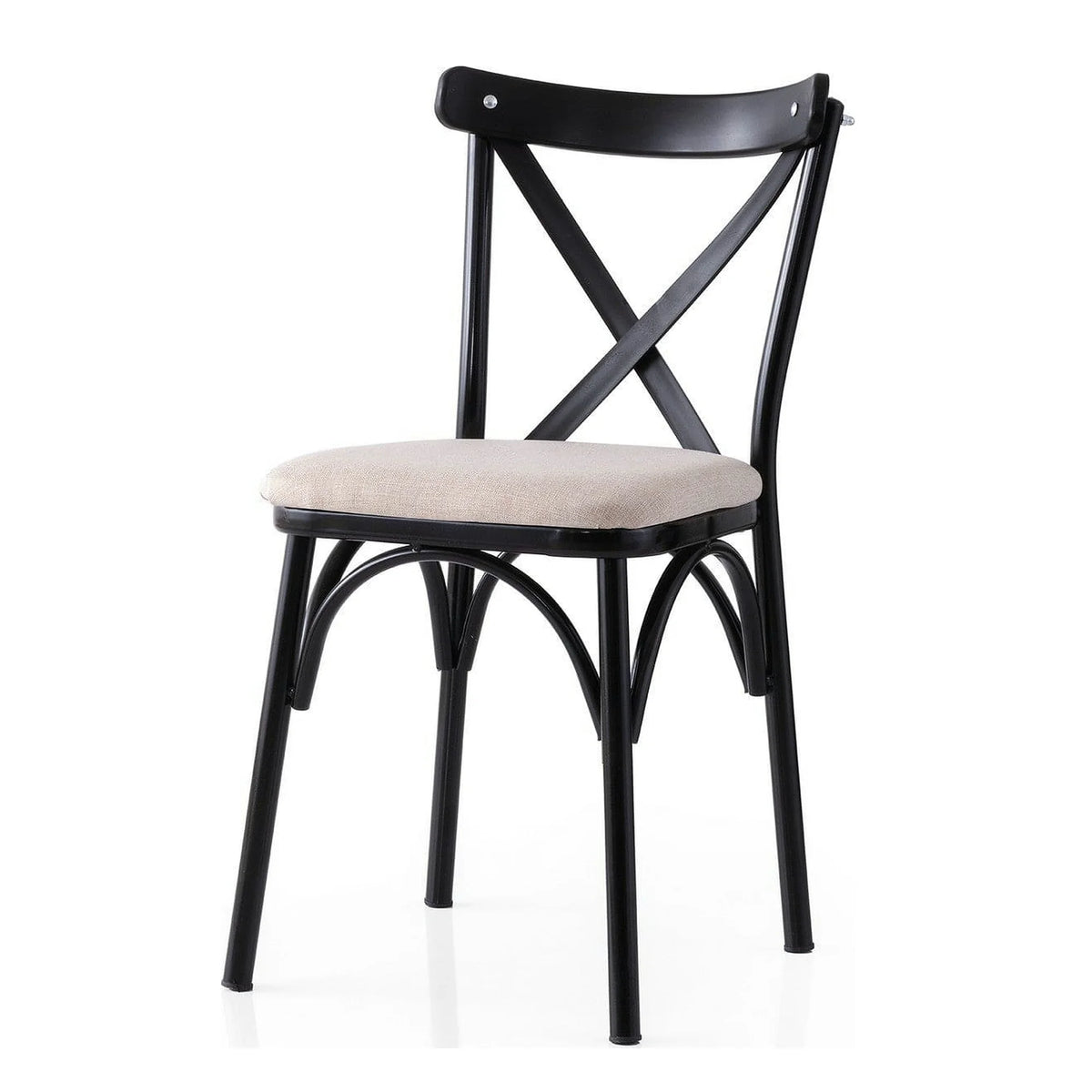 Set 2 scaune EKOL 285 V2, crem/negru, stofa clasica/metal, 42x40x81 cm
