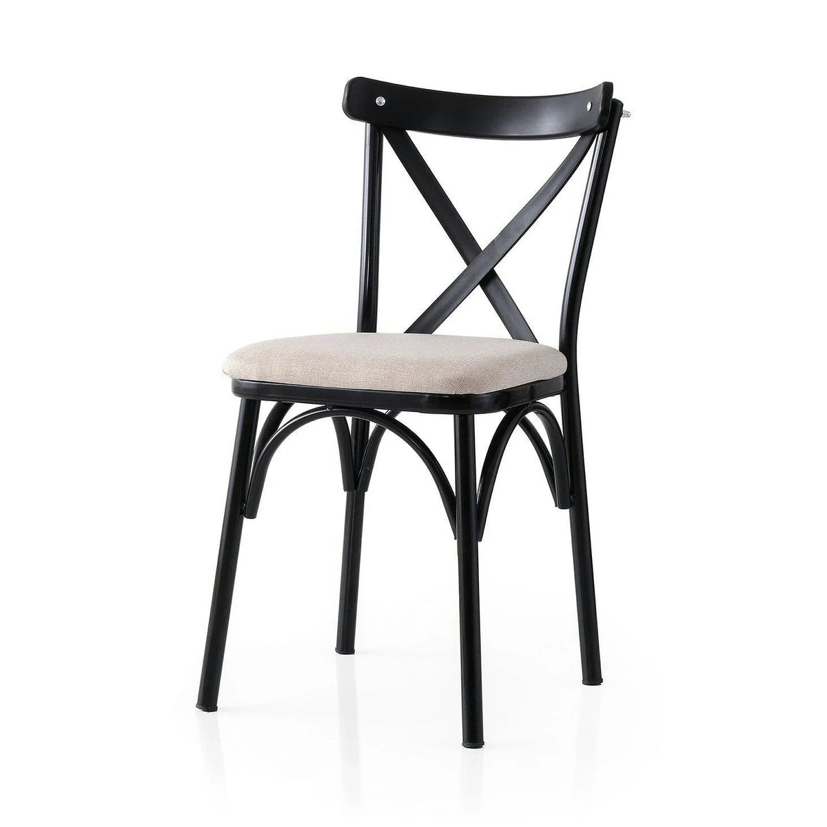 Set 2 scaune EKOL 285 V2, crem/negru, stofa clasica/metal, 42x40x81 cm