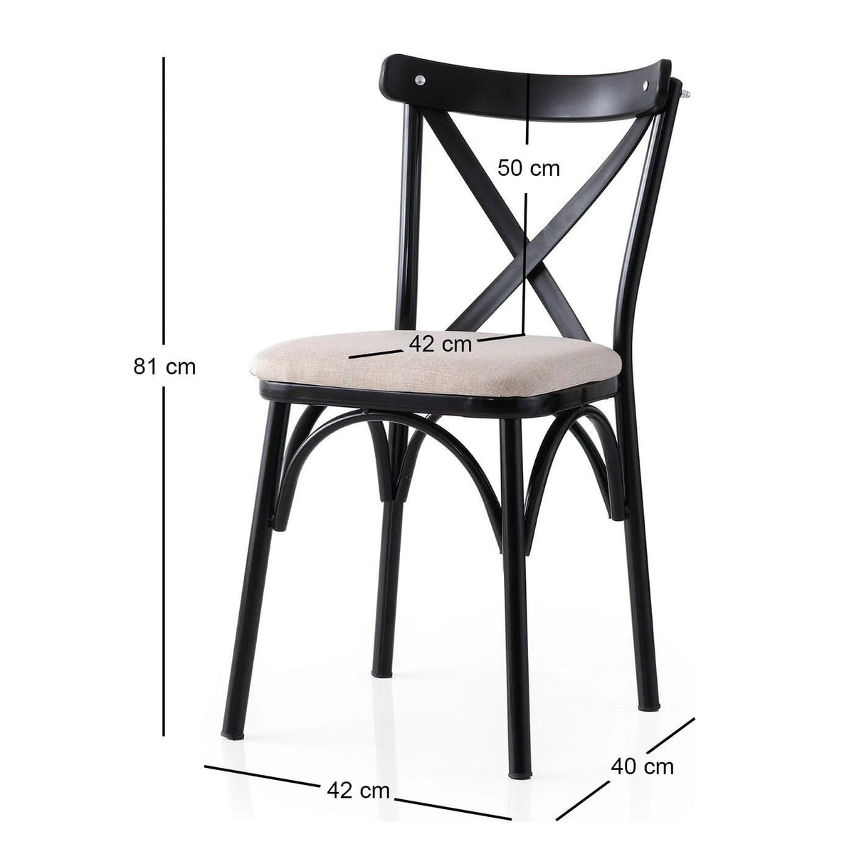 Set 2 scaune EKOL 285 V2, crem/negru, stofa clasica/metal, 42x40x81 cm