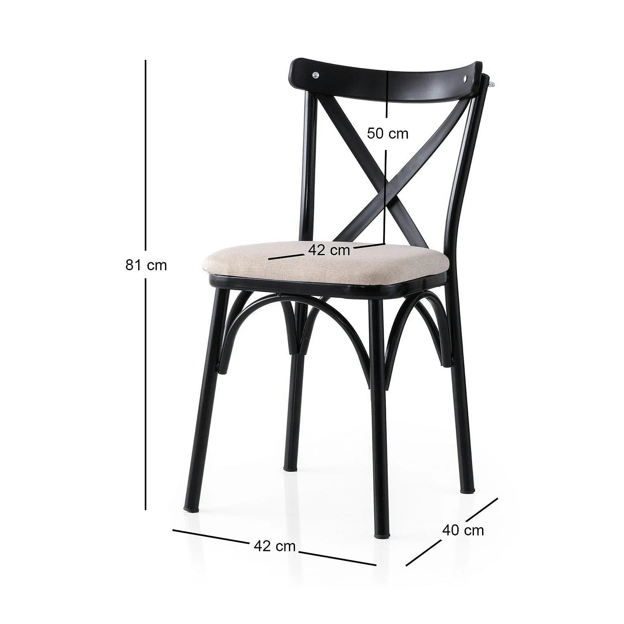 Set 2 scaune EKOL 285 V2, crem/negru, stofa clasica/metal, 42x40x81 cm