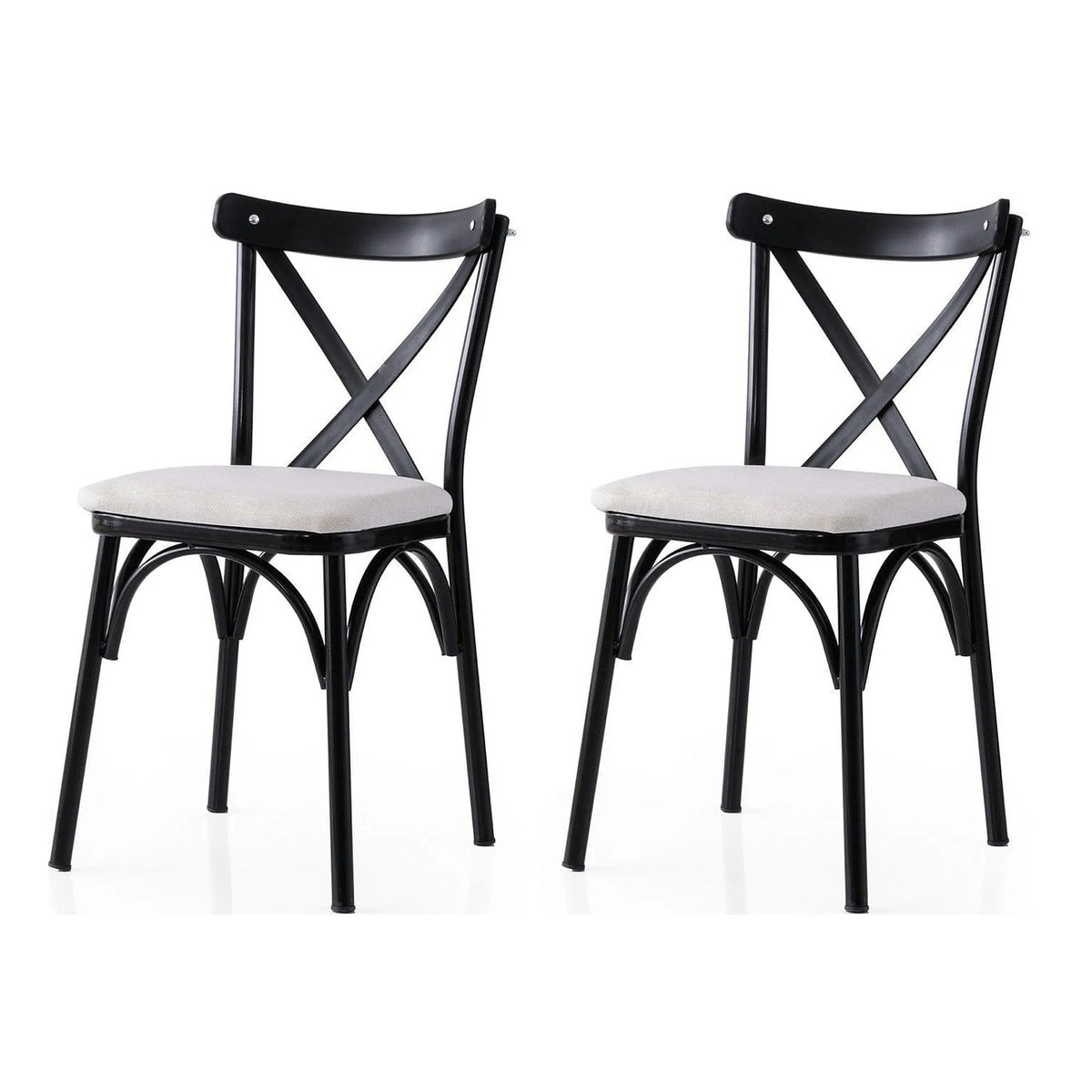Set 2 scaune EKOL 286 V2, alb/negru, stofa clasica/metal, 42x40x81 cm