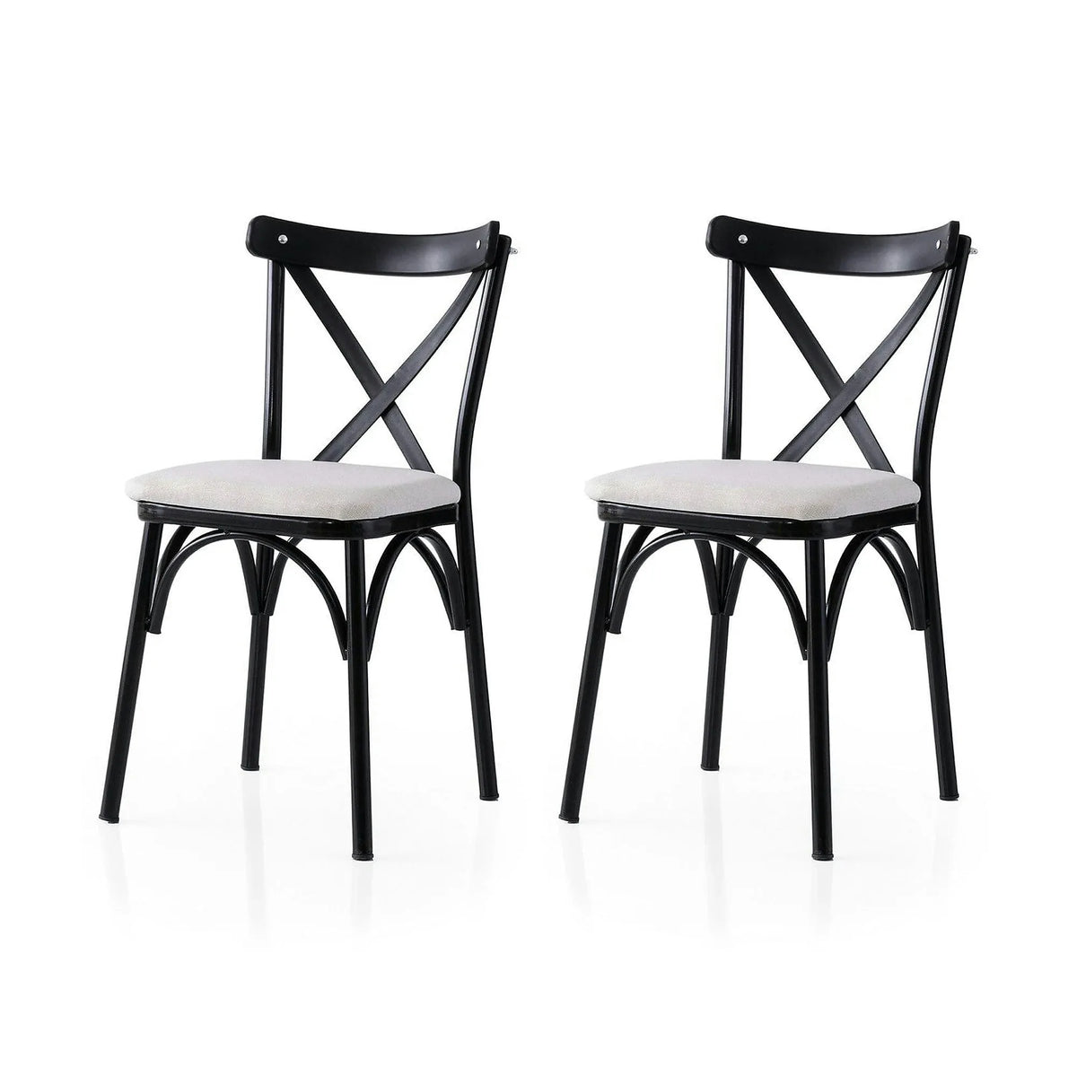 Set 2 scaune EKOL 286 V2, alb/negru, stofa clasica/metal, 42x40x81 cm