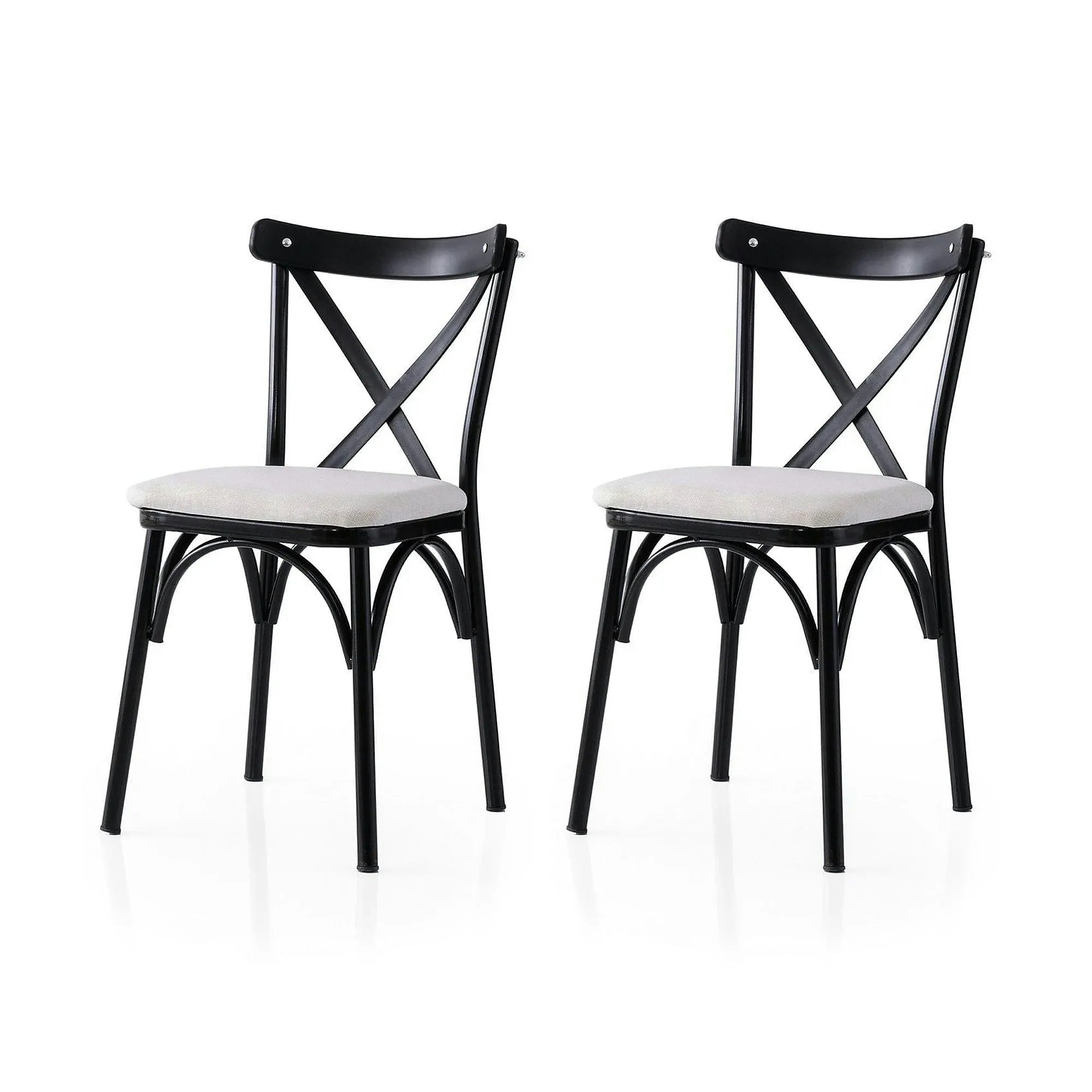 Set 2 scaune EKOL 286 V2, alb/negru, stofa clasica/metal, 42x40x81 cm