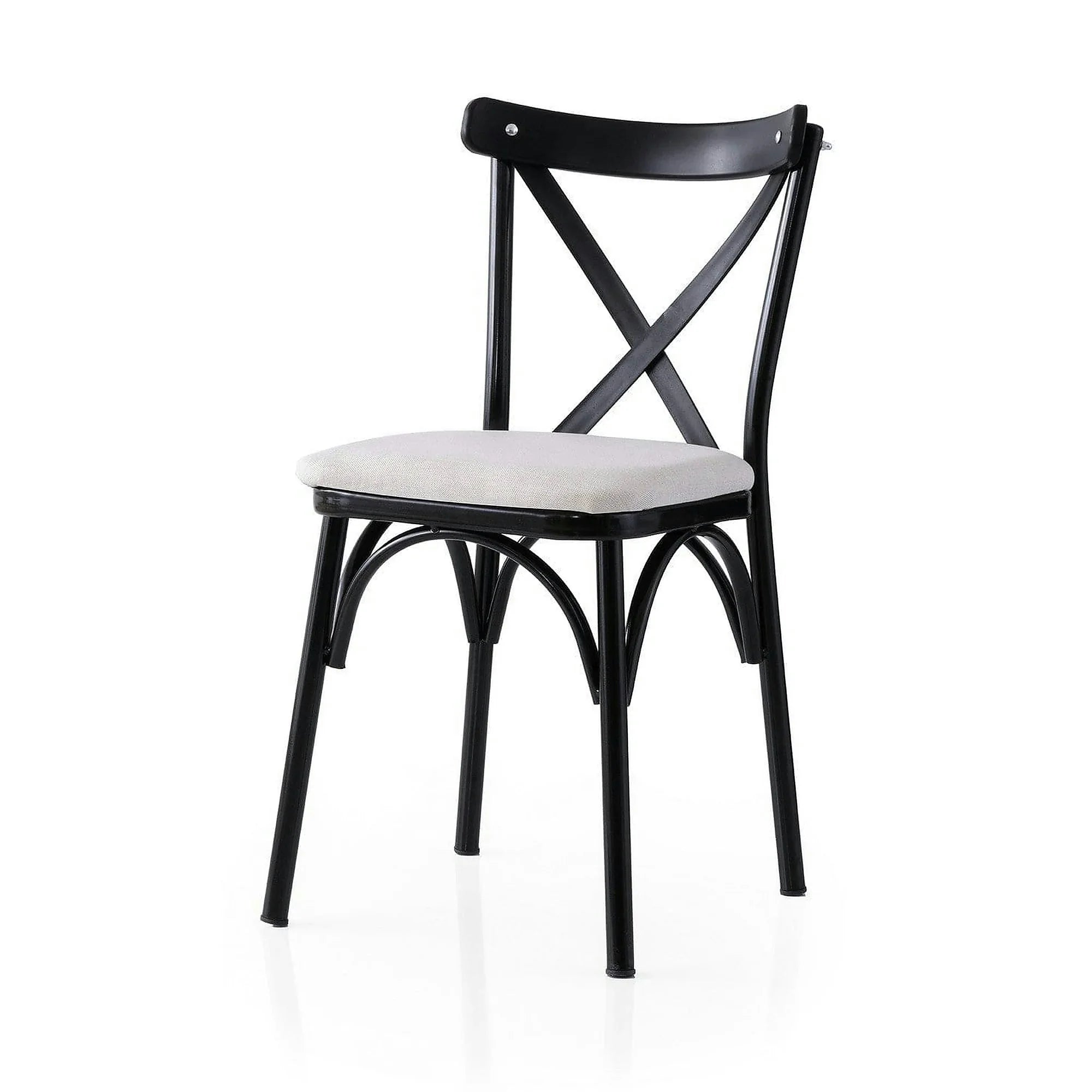 Set 2 scaune EKOL 286 V2, alb/negru, stofa clasica/metal, 42x40x81 cm