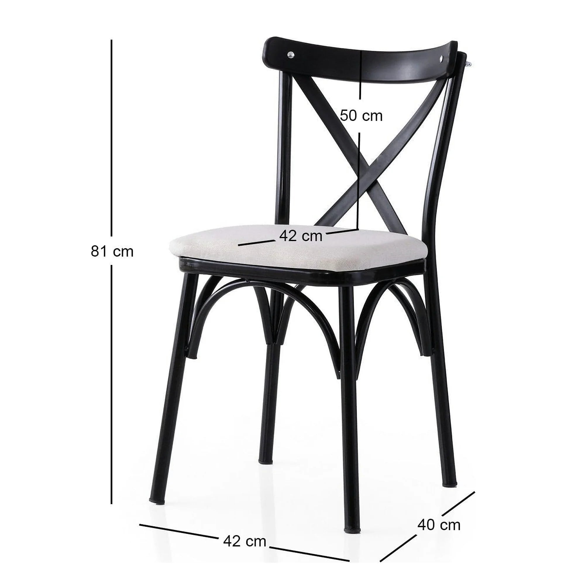 Set 2 scaune EKOL 286 V2, alb/negru, stofa clasica/metal, 42x40x81 cm