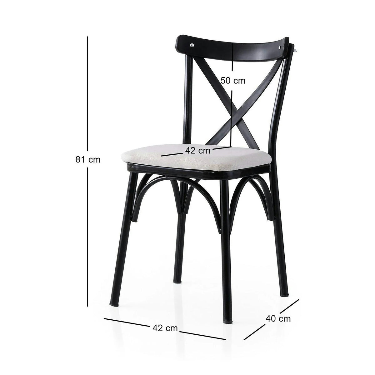 Set 2 scaune EKOL 286 V2, alb/negru, stofa clasica/metal, 42x40x81 cm