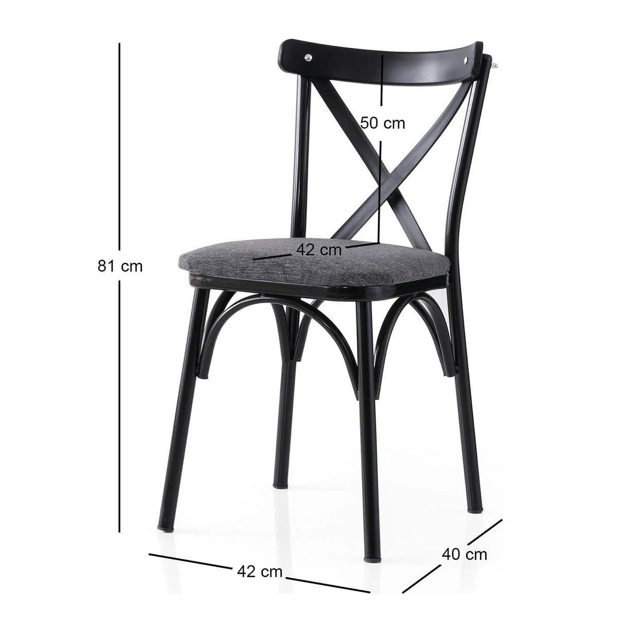 Set 2 scaune EKOL 288 V2, gri/negru, stofa clasica/metal, 42x40x81 cm