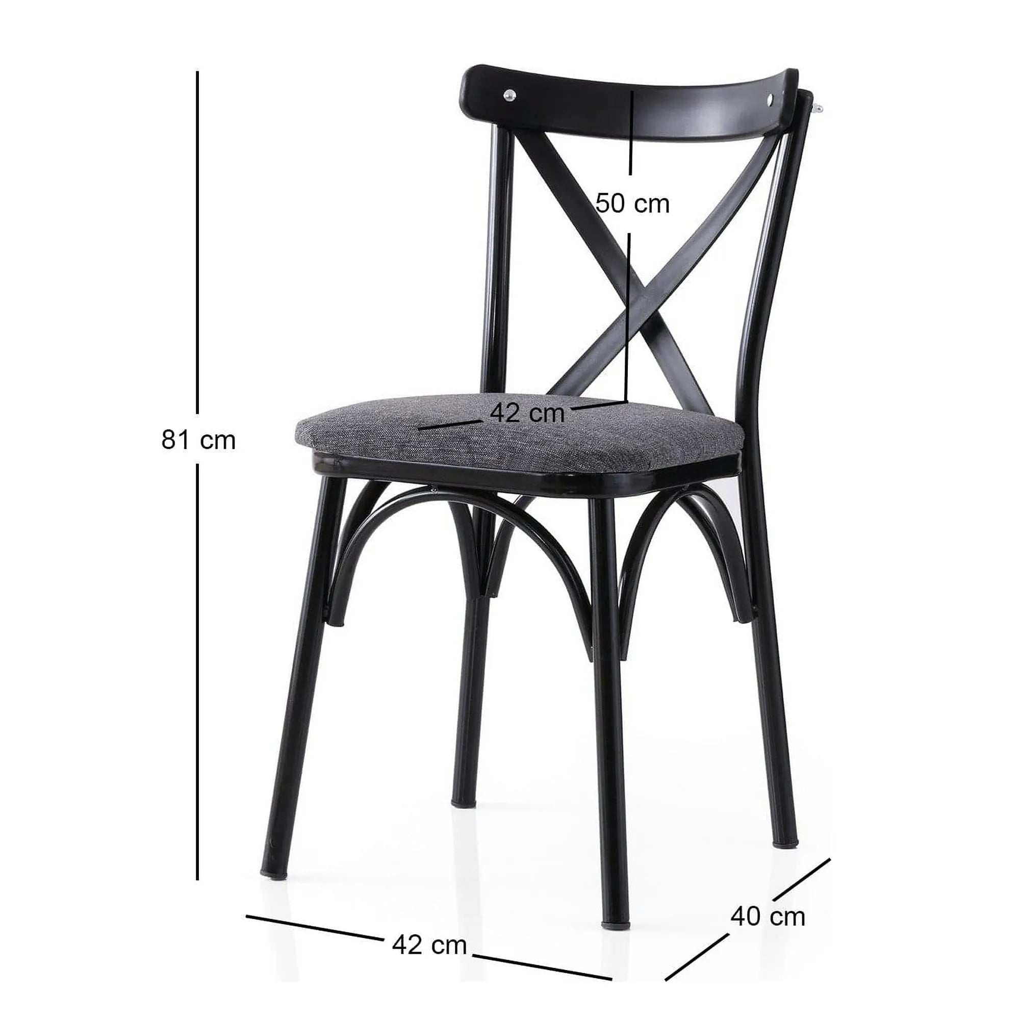 Set 2 scaune EKOL 288 V2, gri/negru, stofa clasica/metal, 42x40x81 cm