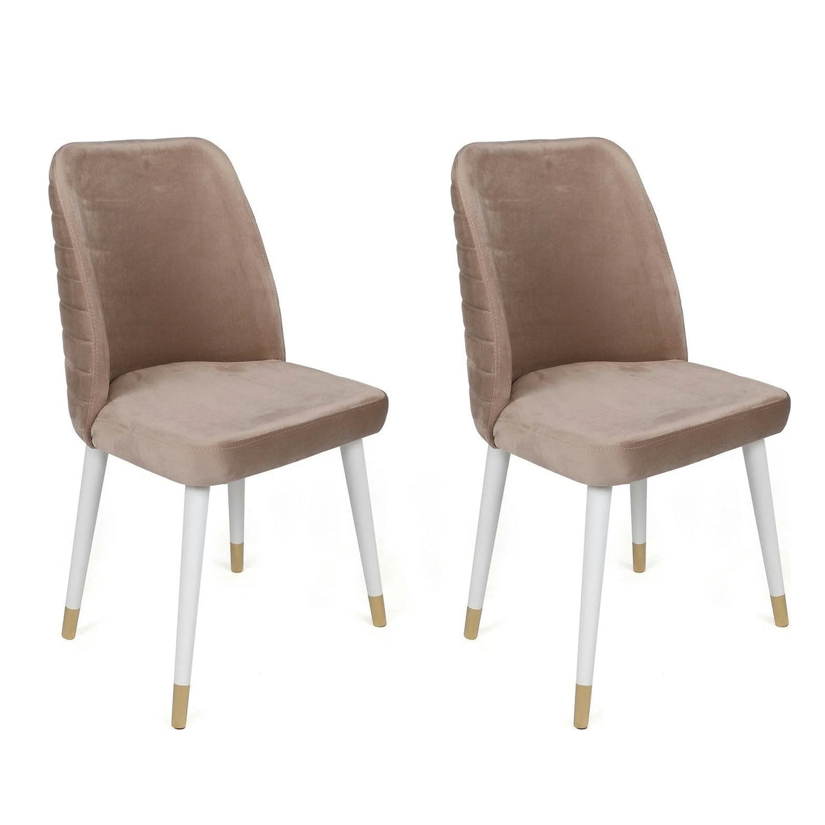 Set 2 scaune HUGO-404 V2, bej/alb, stofa catifelata/lemn, 50x49x90 cm