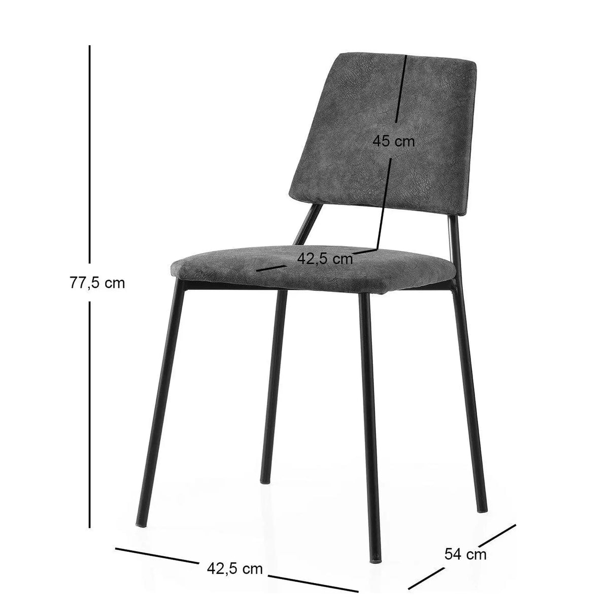 Set 2 scaune LIMA 4554 V2, gri antracit/negru, stofa catifelata/metal, 43x54x78 cm