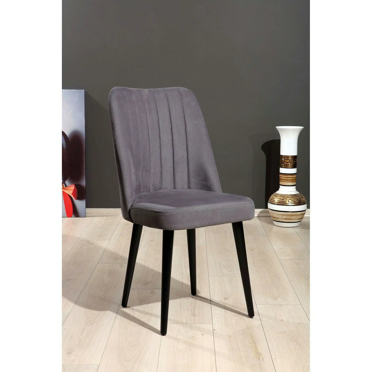 Set 2 scaune POLO, gri/negru, stofa catifelata/metal, 46x45x92 cm