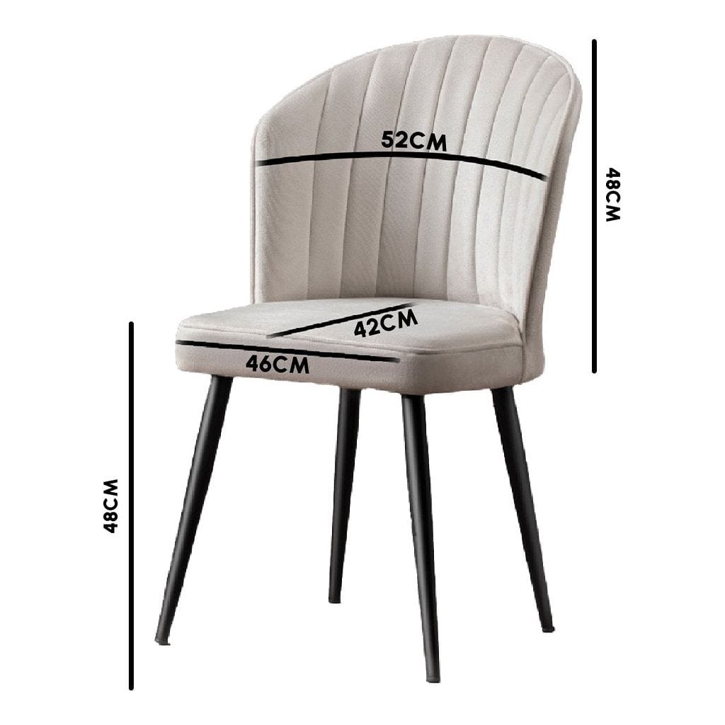 Set 2 scaune RUBI, crem/negru, stofa catifelata/metal, 52x42x85 cm