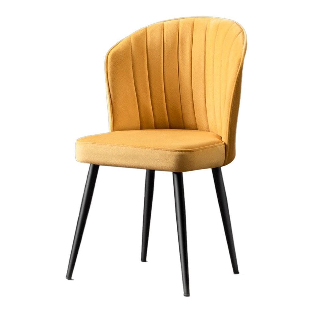 Set 2 scaune RUBI, galben/negru, stofa catifelata/metal, 52x42x85 cm