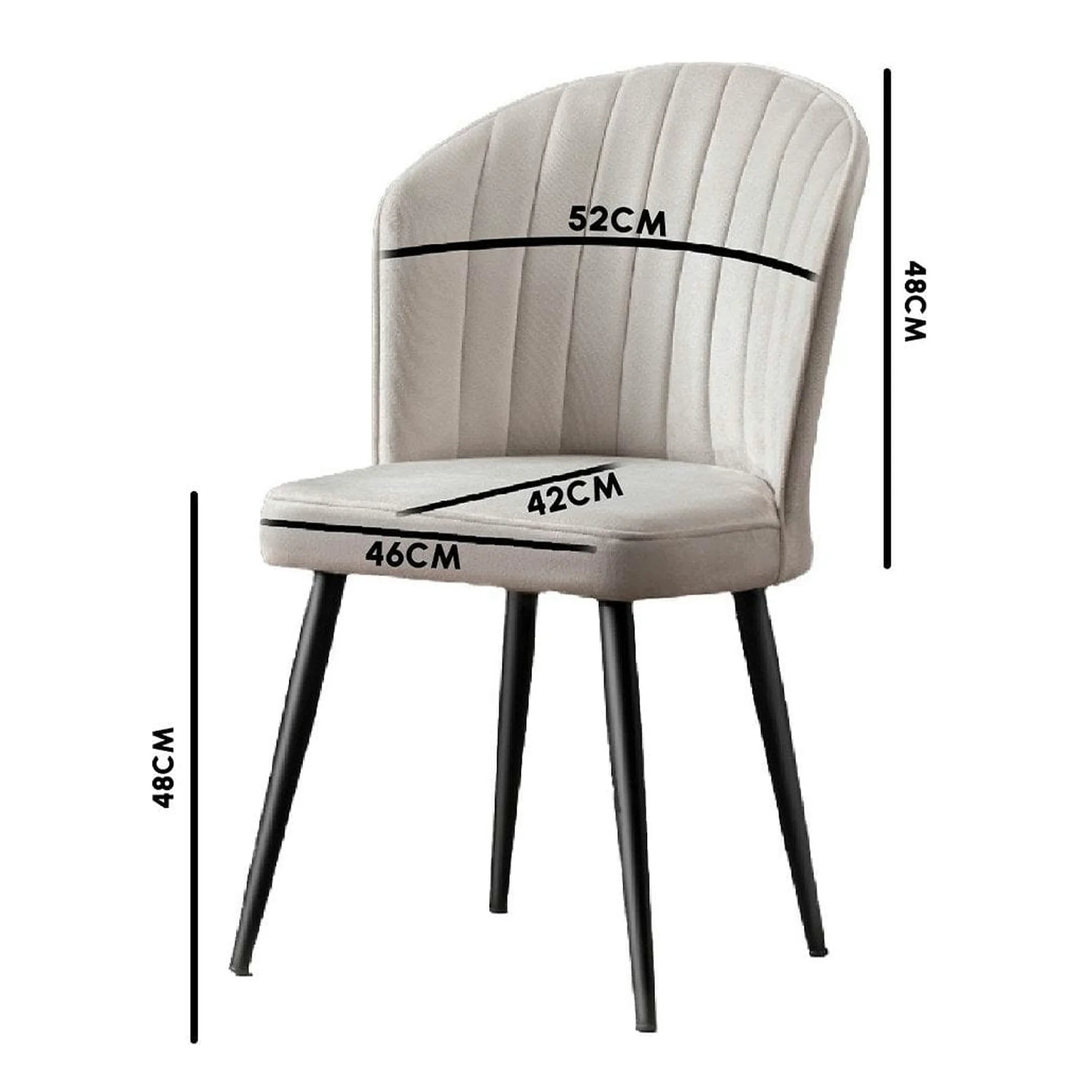 Set 2 scaune RUBI, gri deschis/negru, stofa catifelata/metal, 52x42x85 cm
