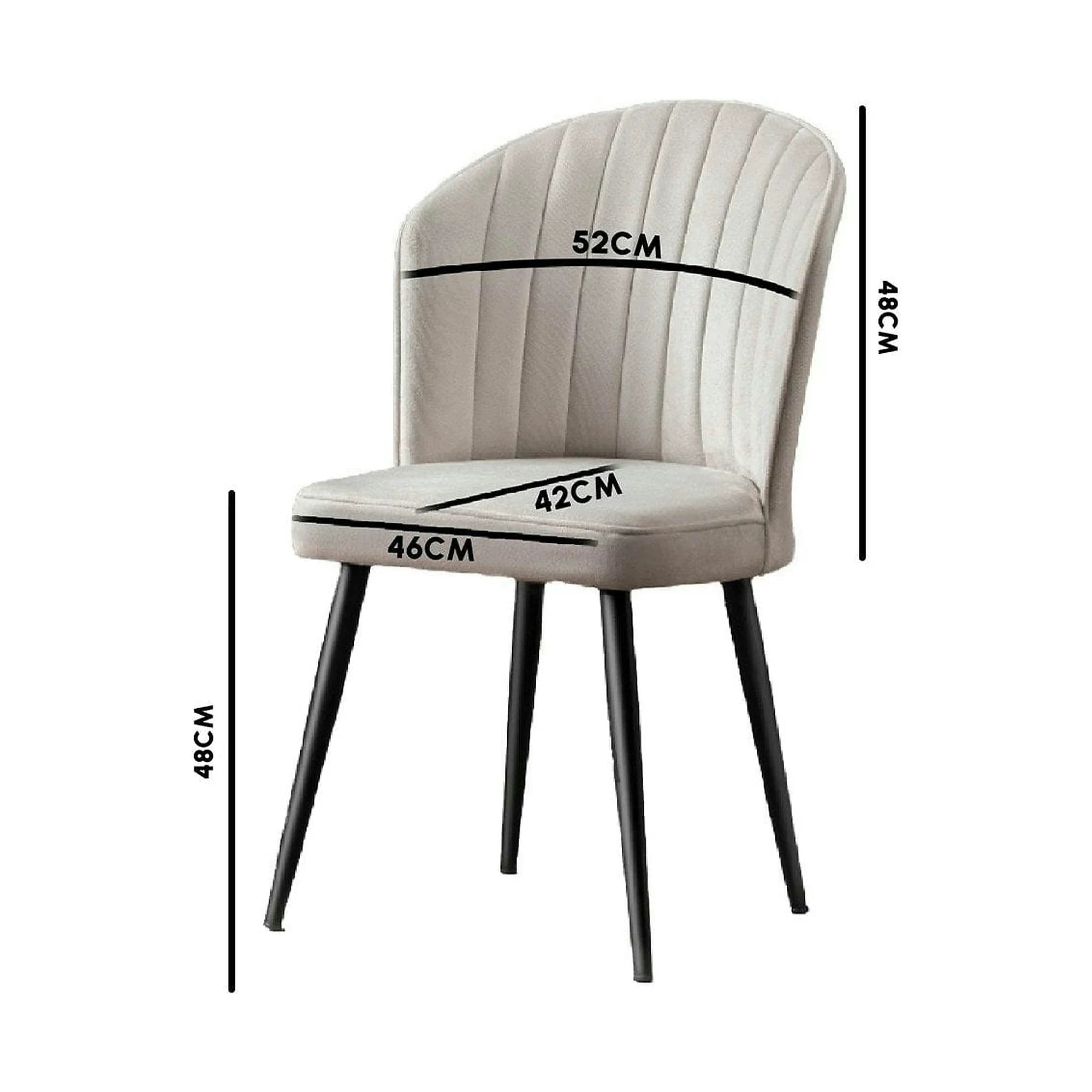 Set 2 scaune RUBI, gri deschis/negru, stofa catifelata/metal, 52x42x85 cm