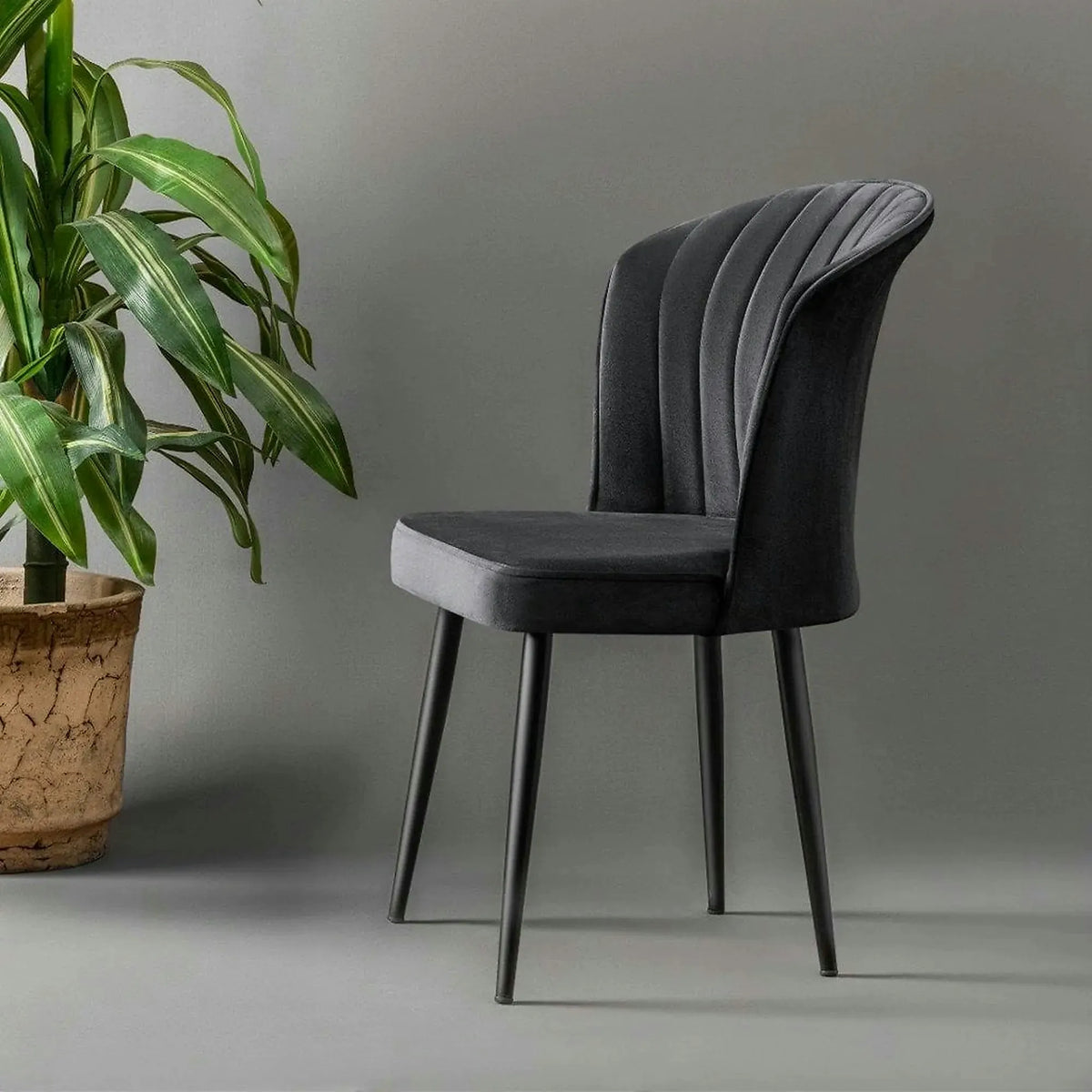 Set 2 scaune RUBI, negru, stofa catifelata/metal, 52x42x85 cm