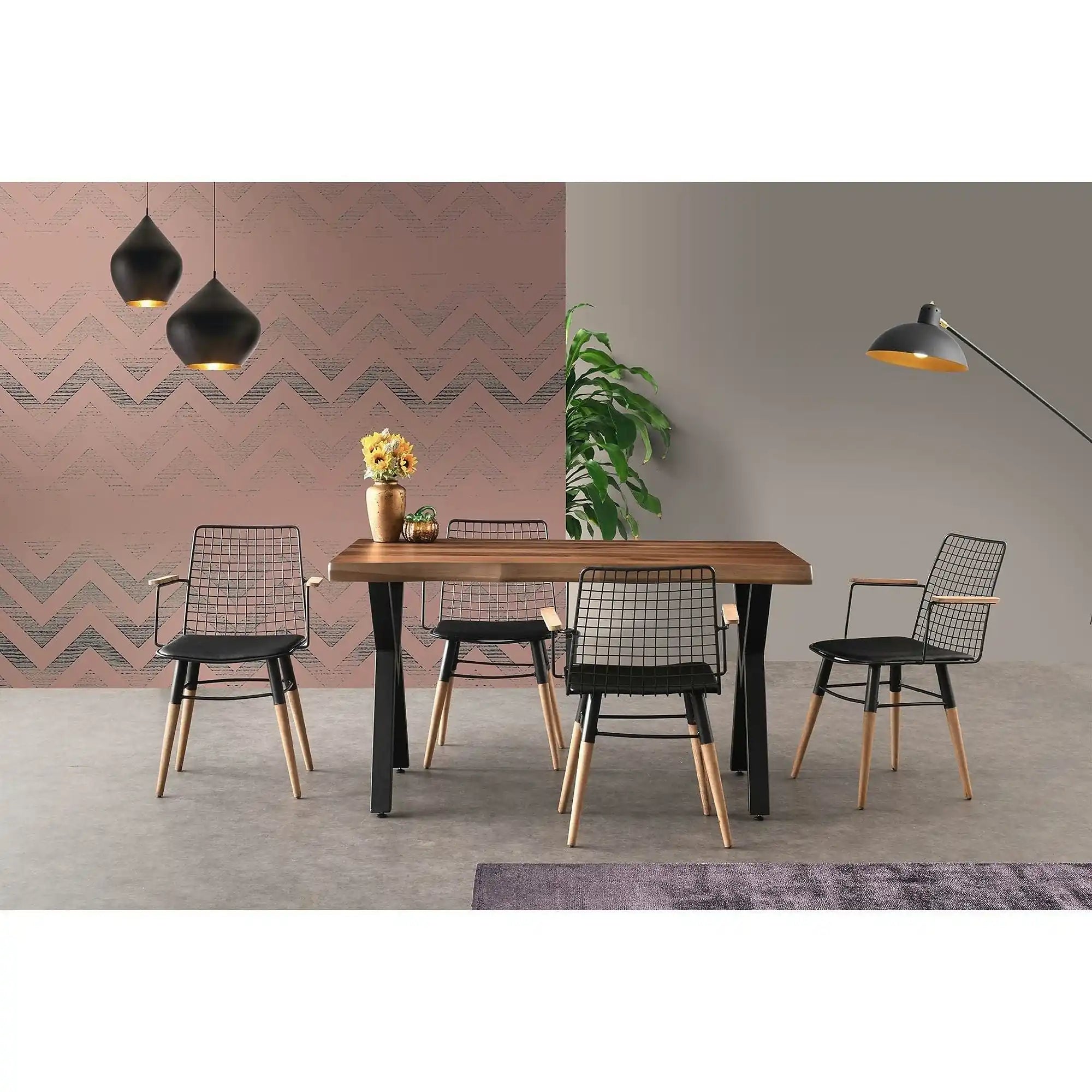 Set 2 scaune TREND 961, negru/nuc, piele ecologica/metal, 43x39x82 cm