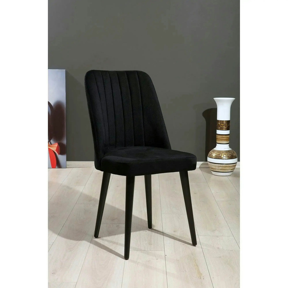 Set 2 scaune VEGA, negru, stofa catifelata/metal, 46x45x92 cm