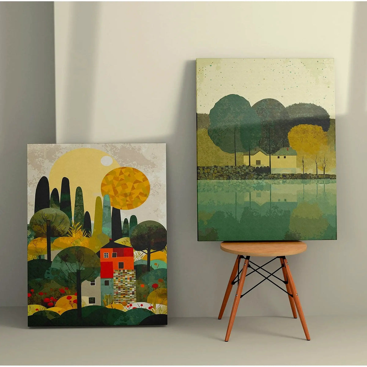 Set 2 tablouri 2KNV4339, multicolor, pânză, 50x70 cm