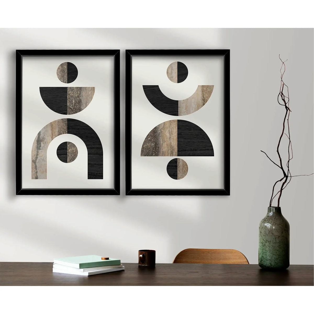 Set 2 tablouri 2P3853NISCT-014, maro/vizon/alb/negru, MDF, 38x53 cm