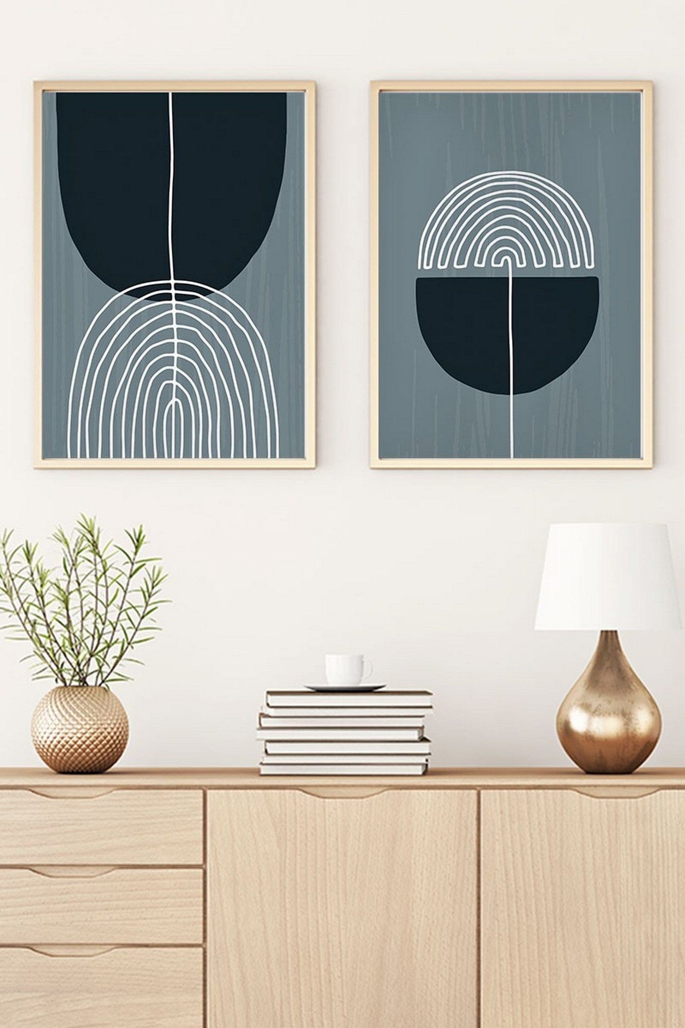 Set 2 tablouri HUHU112, gri/negru/alb, 50x70 cm