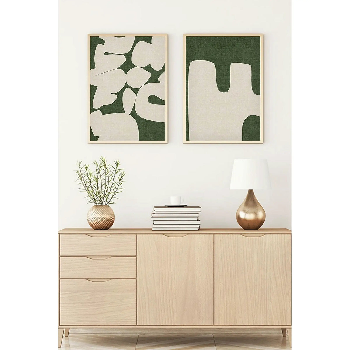 Set 2 tablouri HUHU202, verde/crem, 50x70 cm